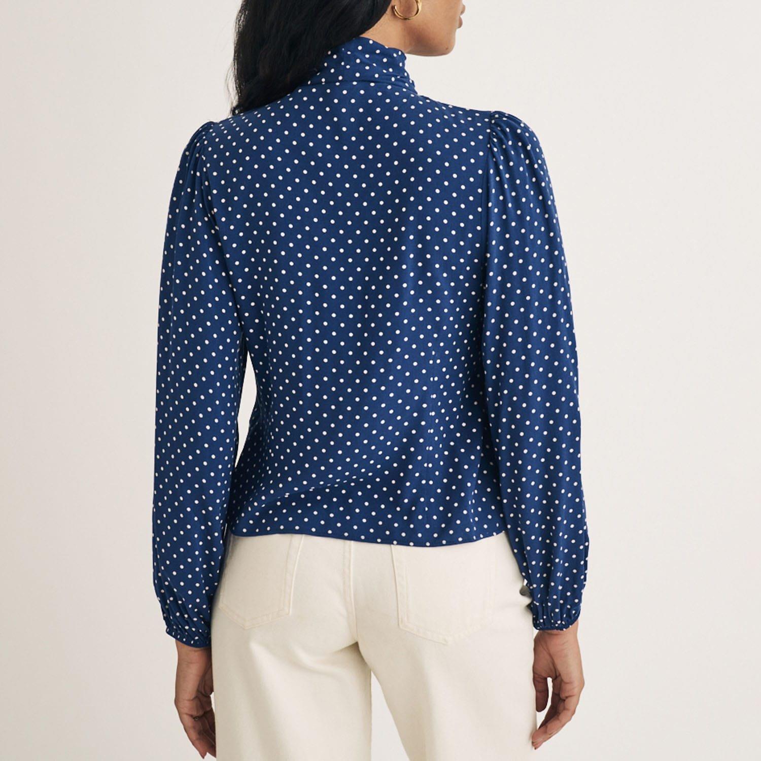 Blue - Nobodys Child - Karen Polka Dot Tie Neck Blouse - 2