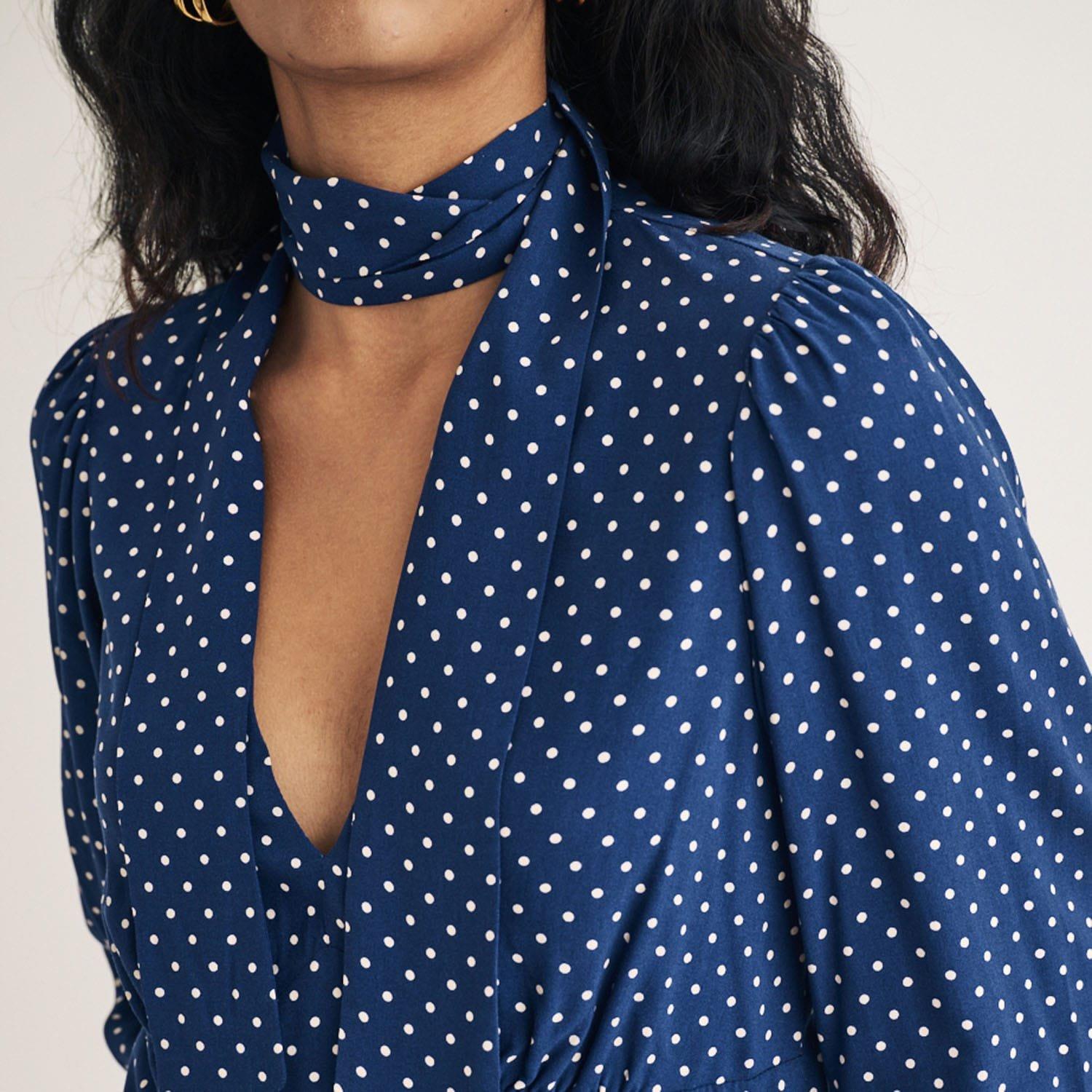 Blue - Nobodys Child - Karen Polka Dot Tie Neck Blouse - 3