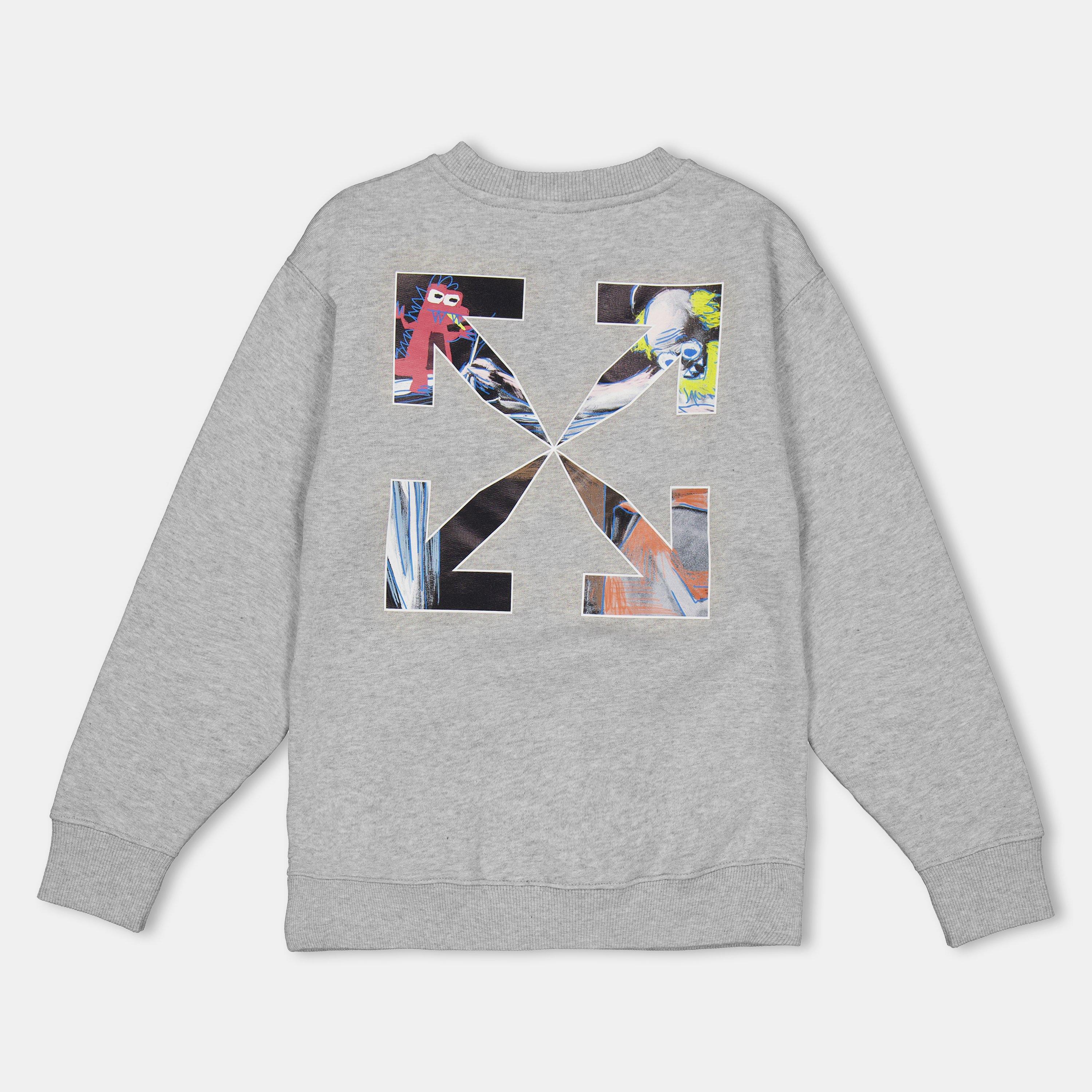 Grey Multi - Off White - Kids Crew Sweater - 2