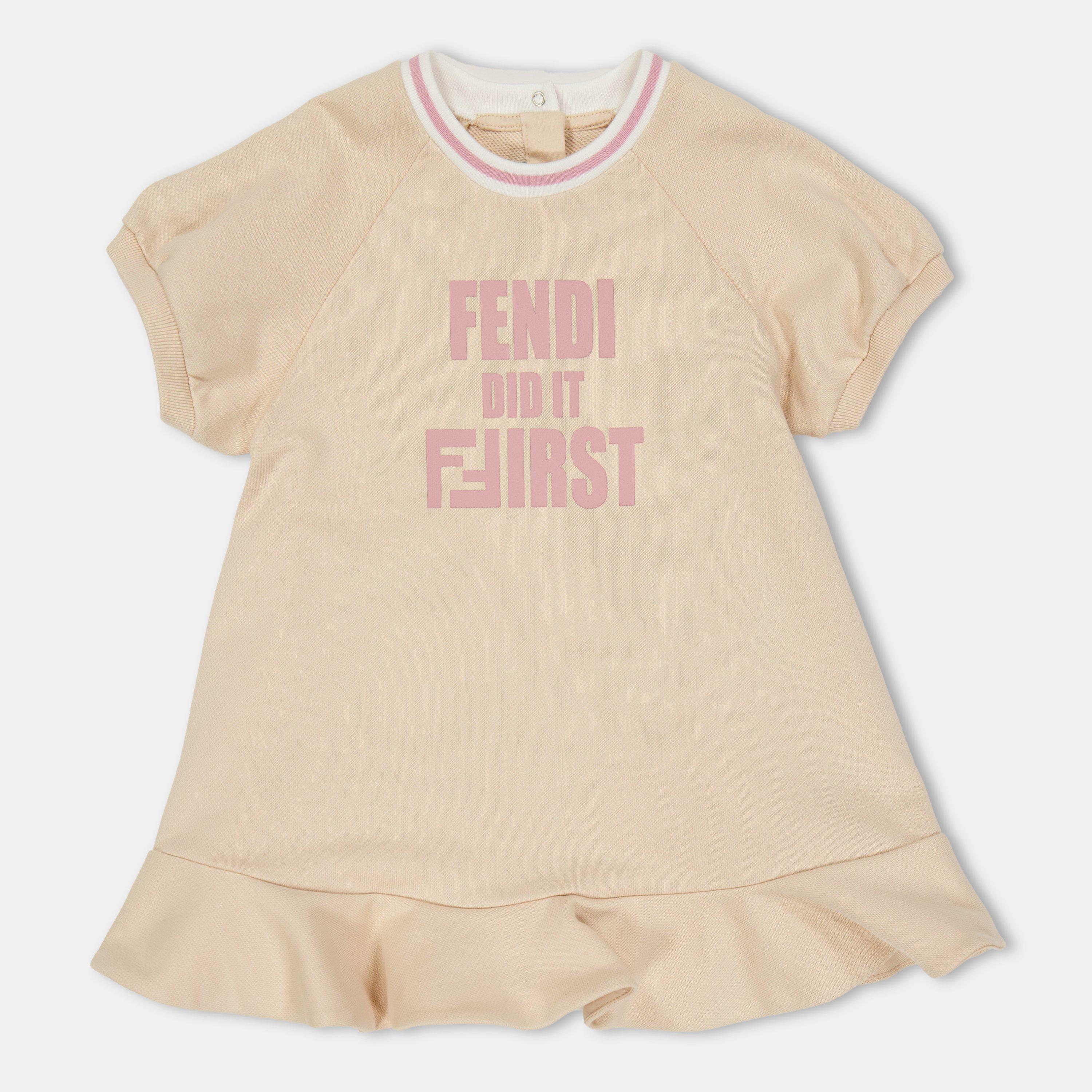 Fendi Kids' Logo Mini Length Relaxed Fit Dress - Linen F1P2N - Size 18M