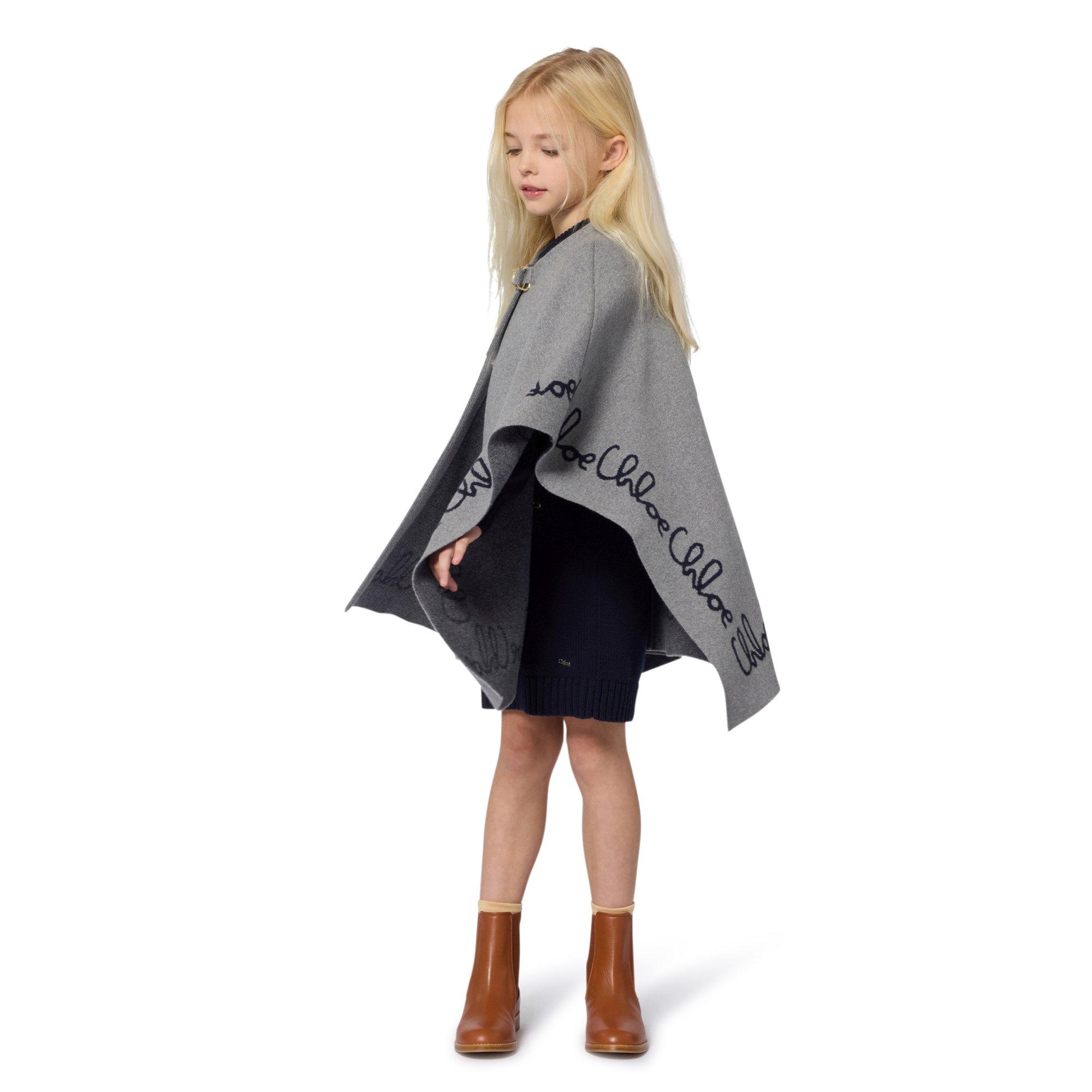 Grey - Chloe - Kids' Jacquard Cape - 3