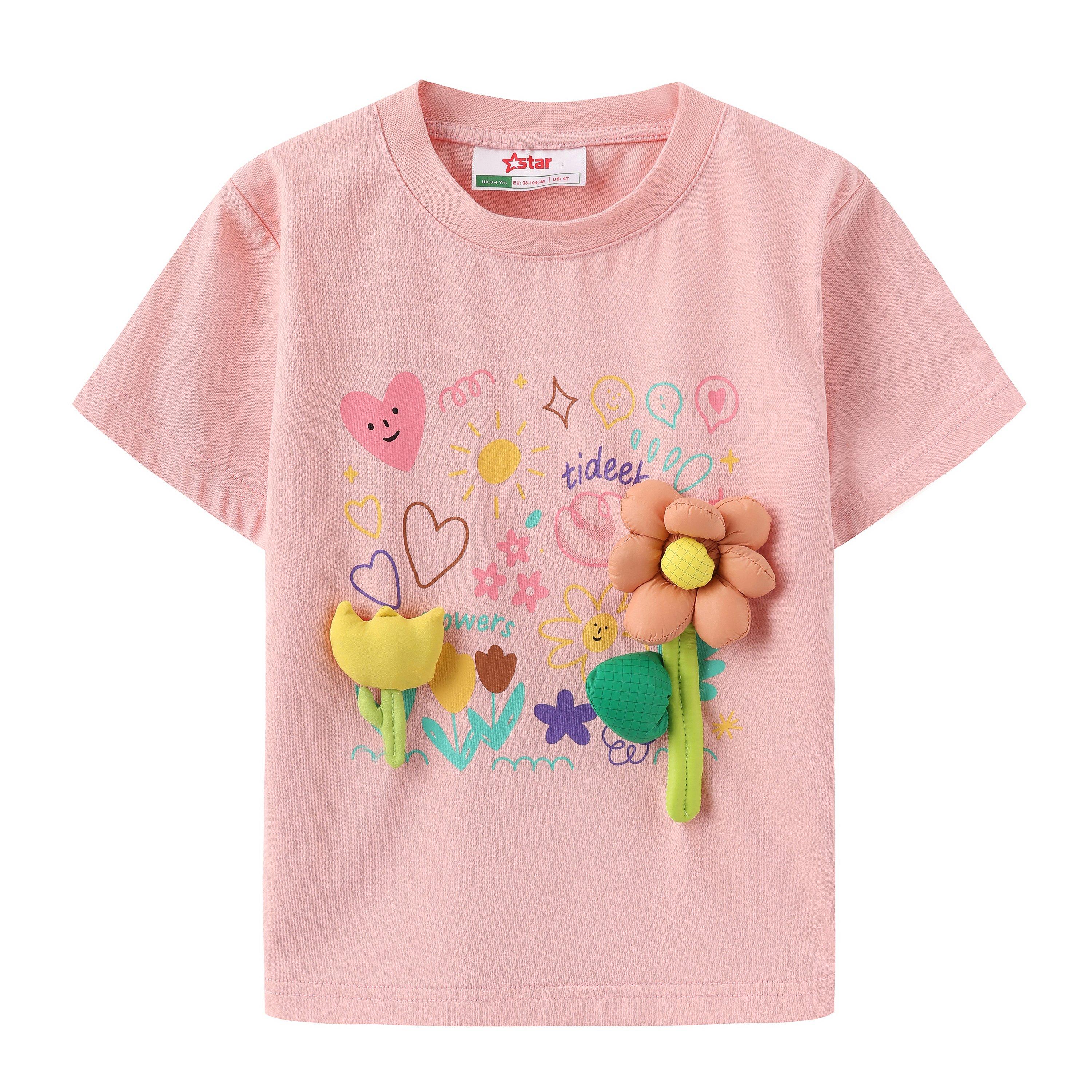 Pink - Star - 3D Girls’ Tee - 1