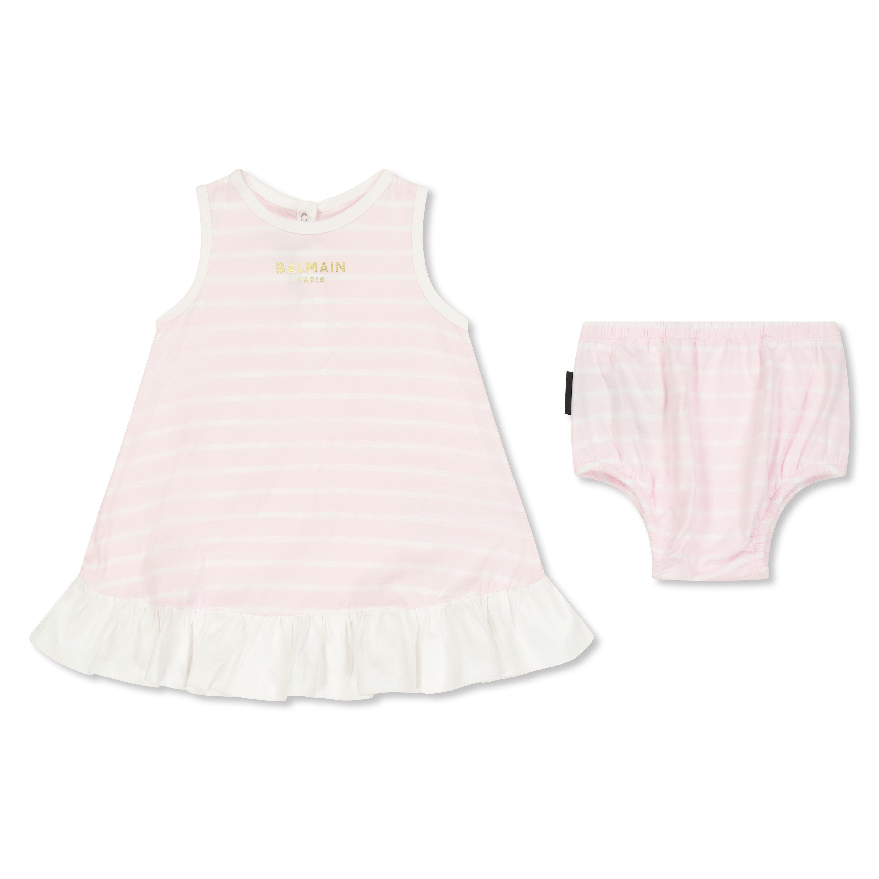 Balmain Kids' Logo T-Shirt Dress - Wht Pink 51EBC - Size 18M