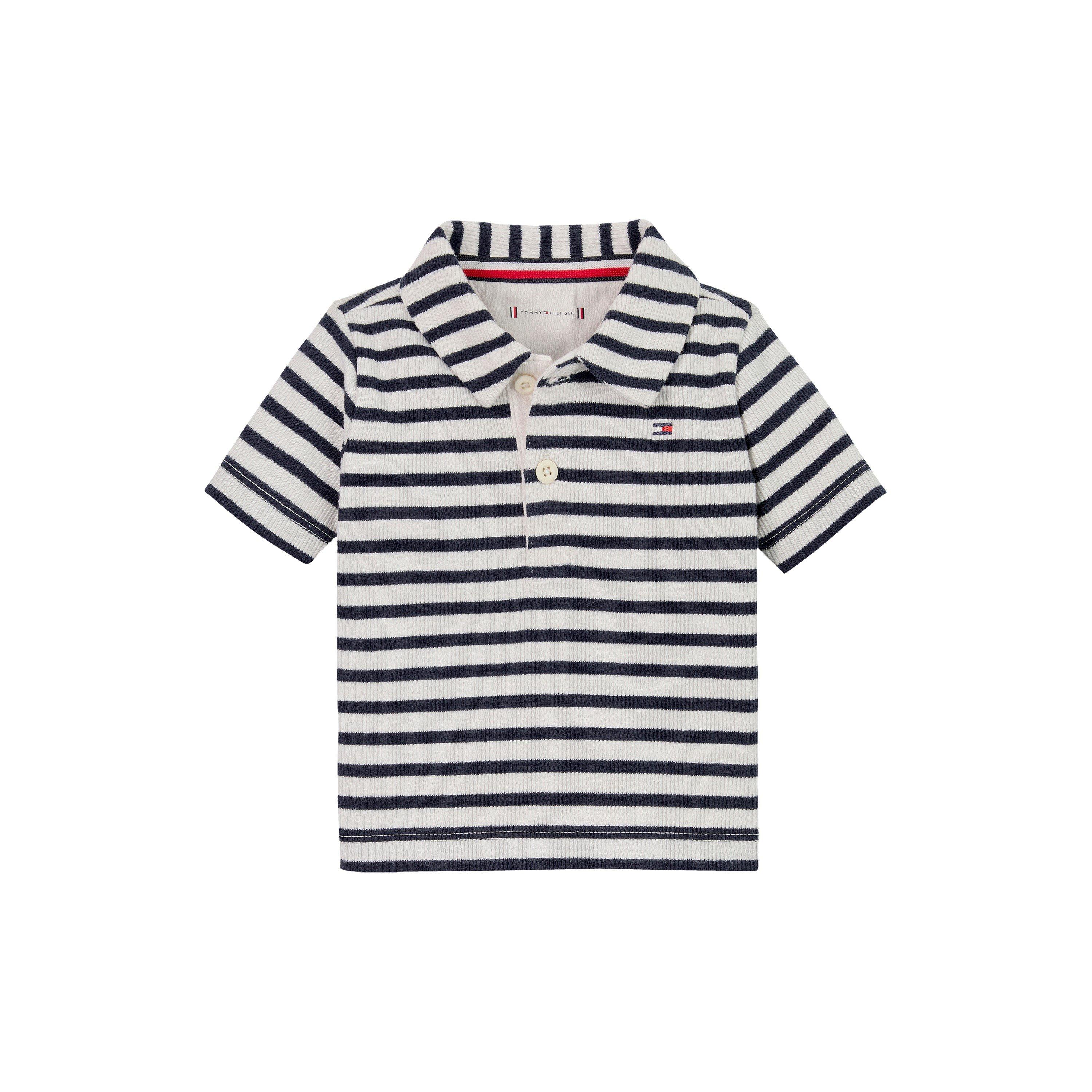Navy Stripe 0A4 - Tommy Hilfiger - Kids' Rib Stripe Short-Sleeve Polo Shirt - 1