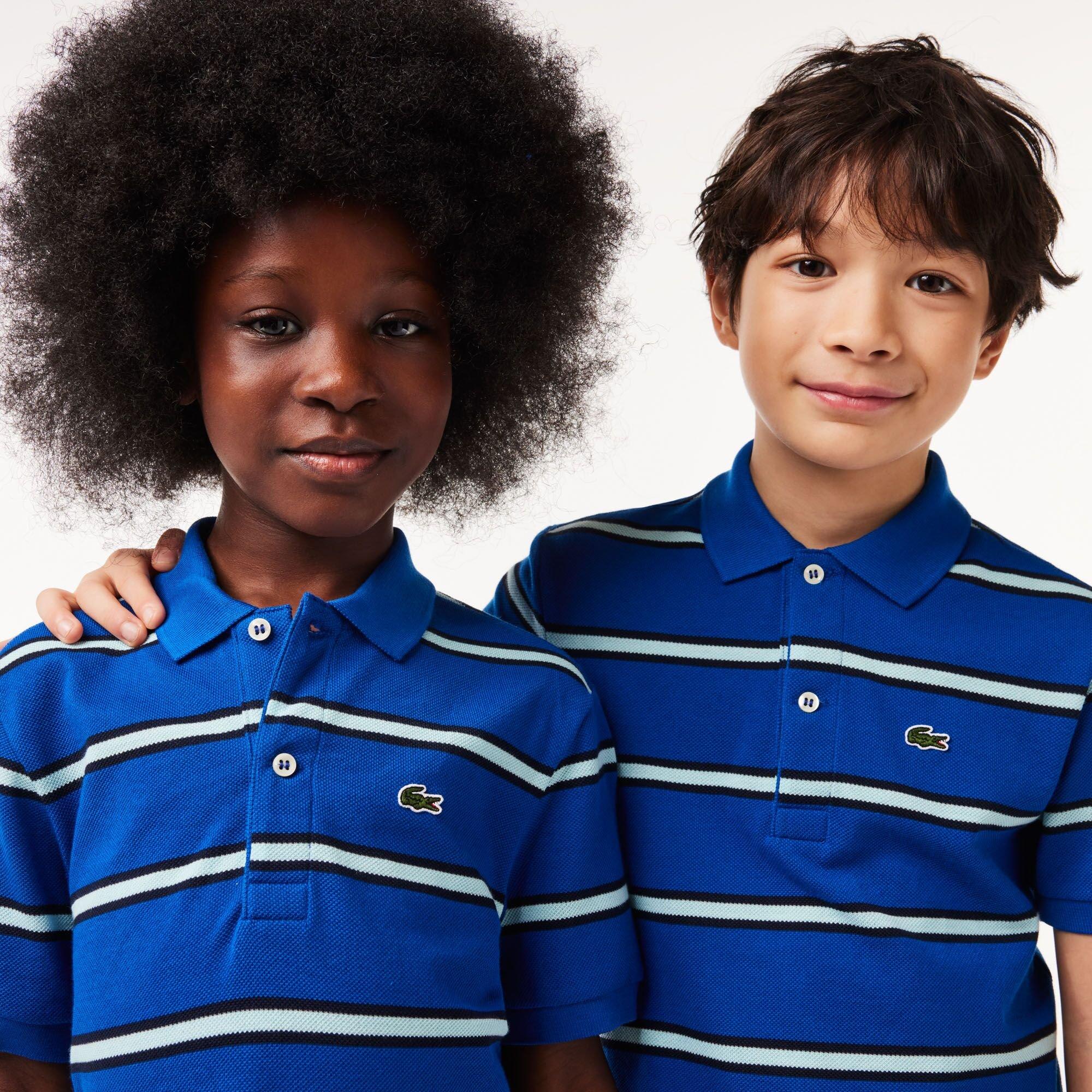Cobalt/Multico - Lacoste - Unisex Kids' Striped Short-Sleeve Polo Shirt - 2