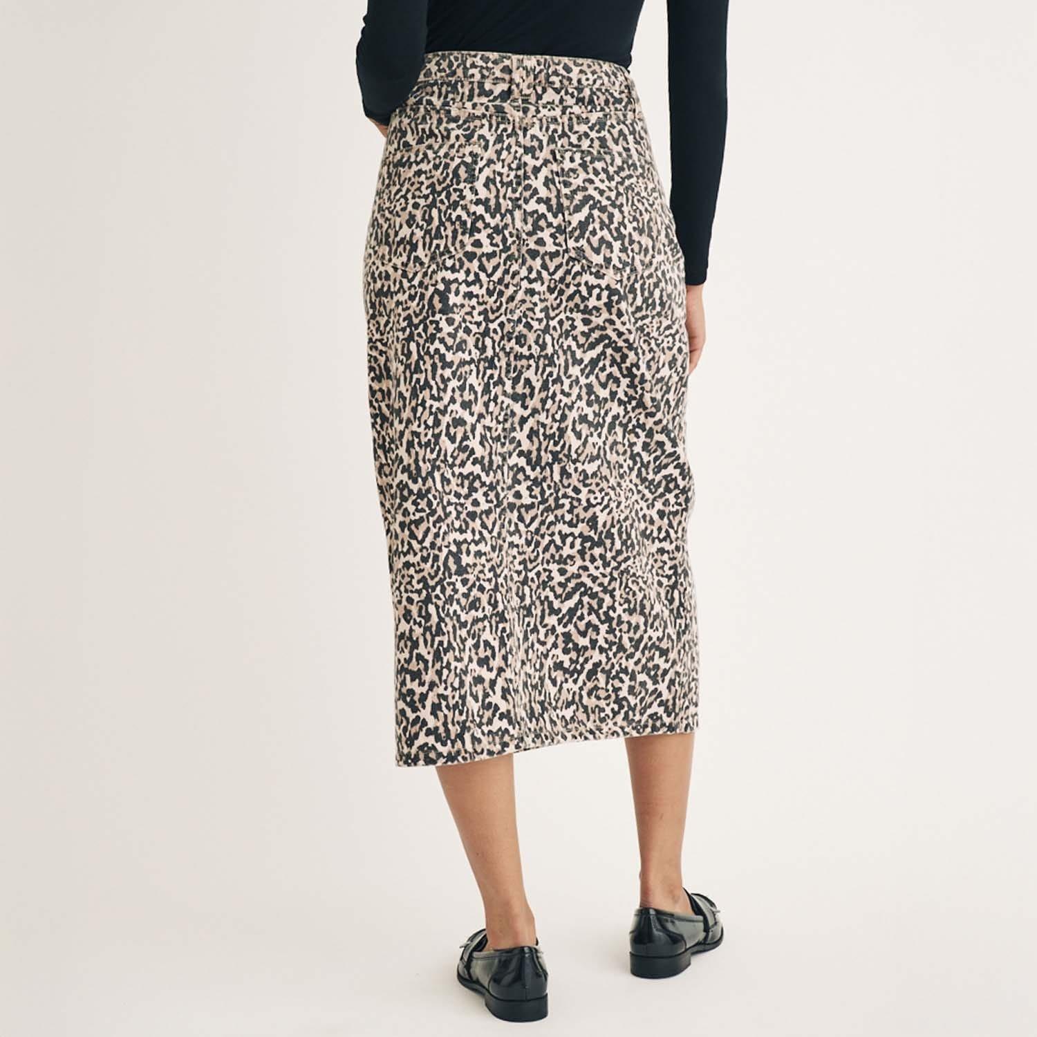 Brown - Nobodys Child - Leopard Print Denim Column Midi Skirt - 2