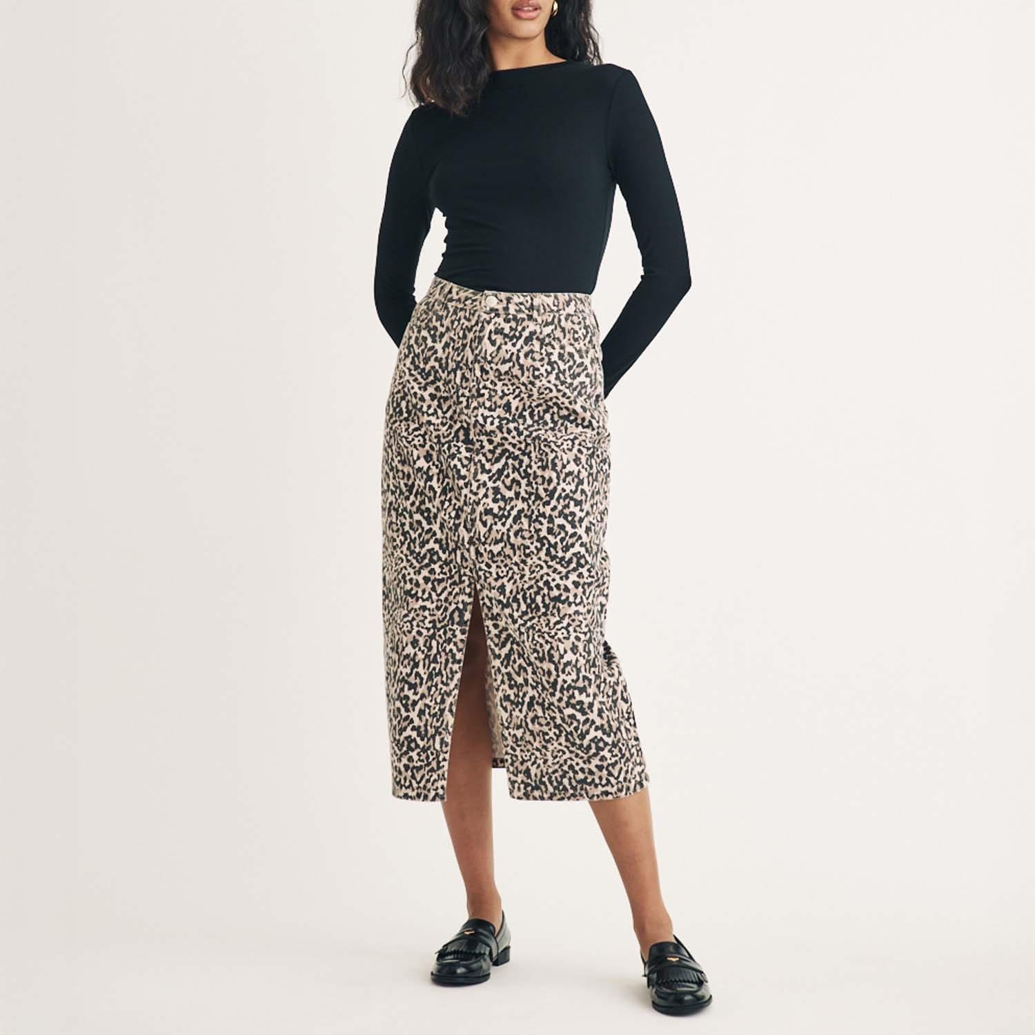 Brown - Nobodys Child - Leopard Print Denim Column Midi Skirt - 4