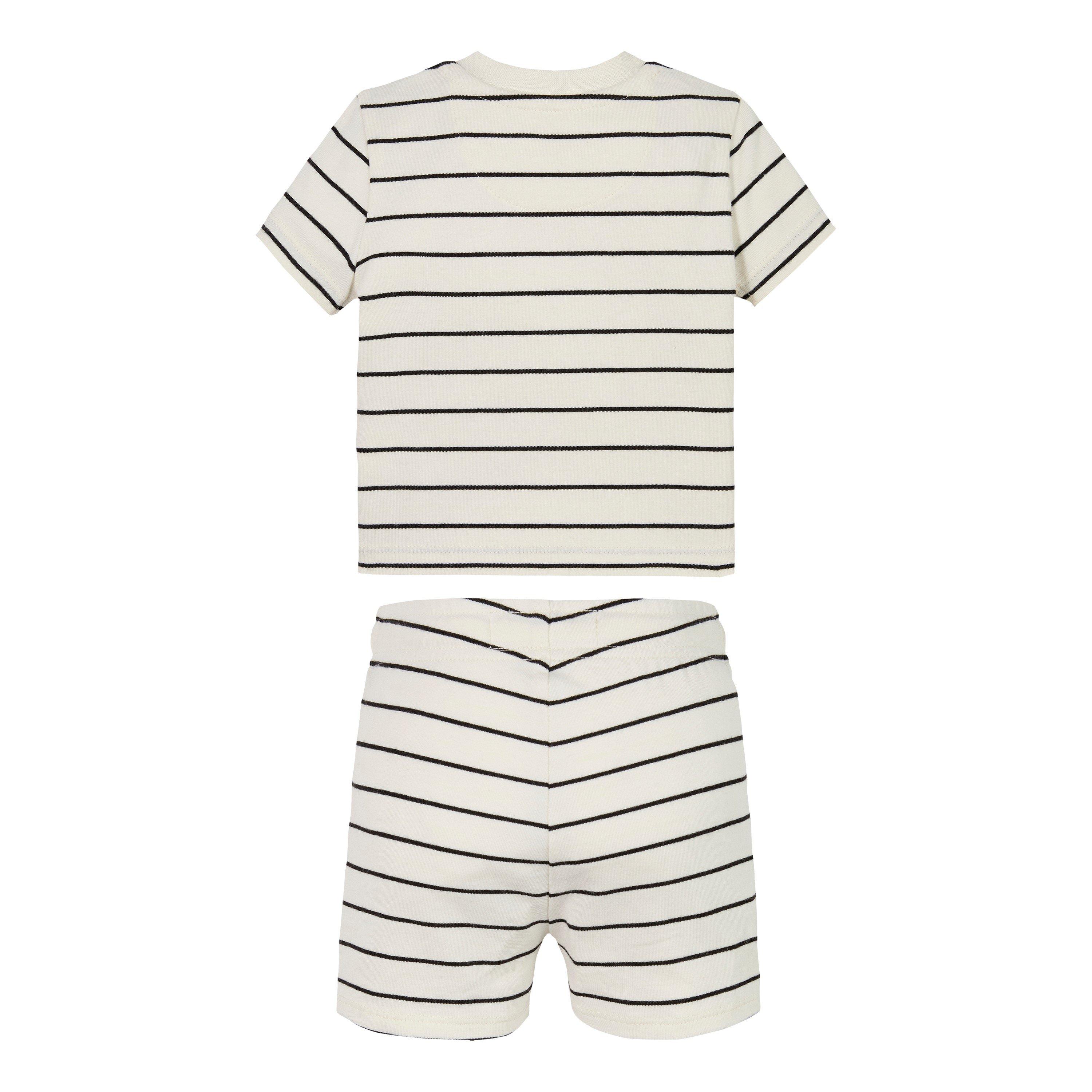 Tofu/Sort 0AF - Calvin Klein Jeans - Unisex Kids' Stripe Short-Sleeve T-Shirt and Shorts Set - 2