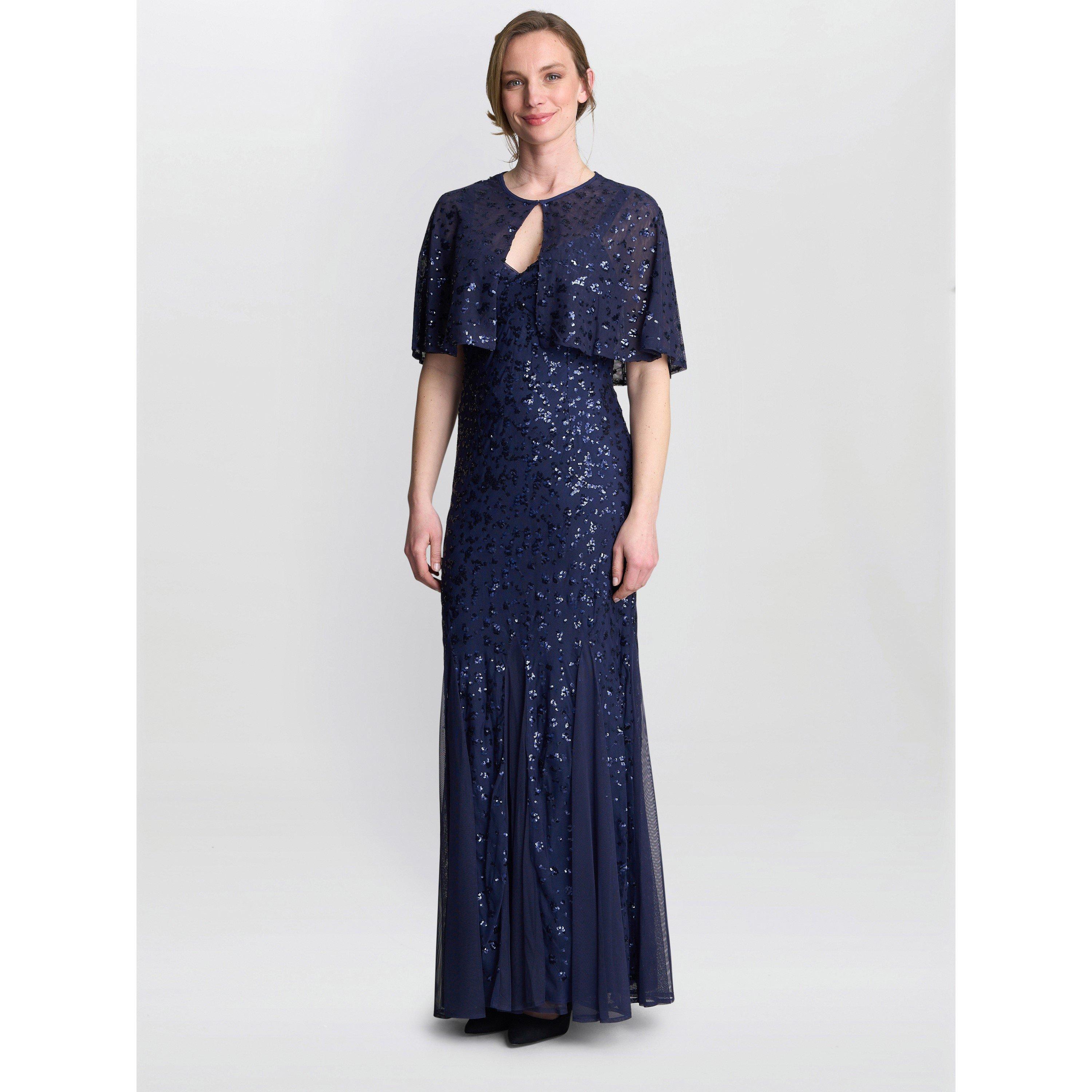 Gina Bacconi Women's Jordan Sequin Beaded Maxi Dress & Jacket - Navy - 22