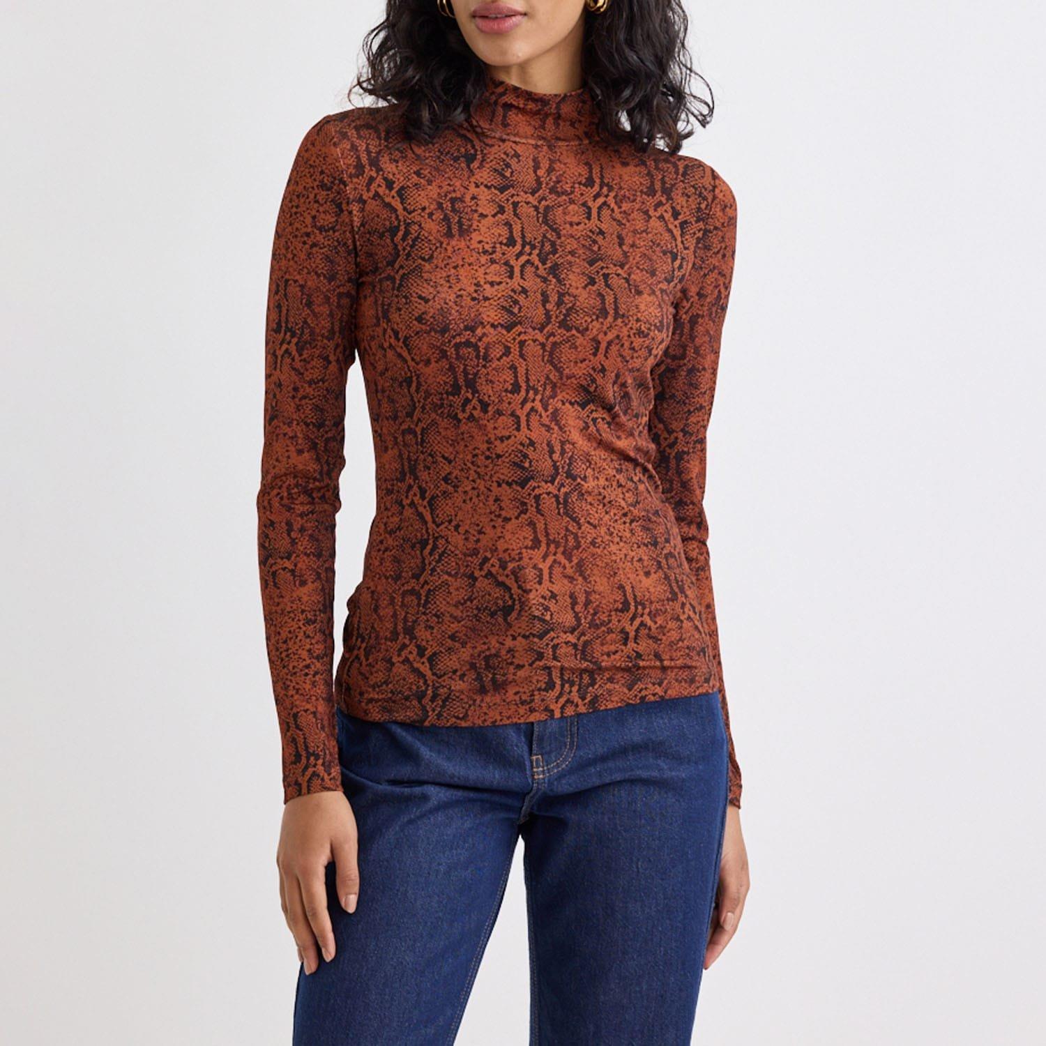 Multi Colour - Nobodys Child - Lyra Snake Print Funnel Neck Long Sleeve Top - 1