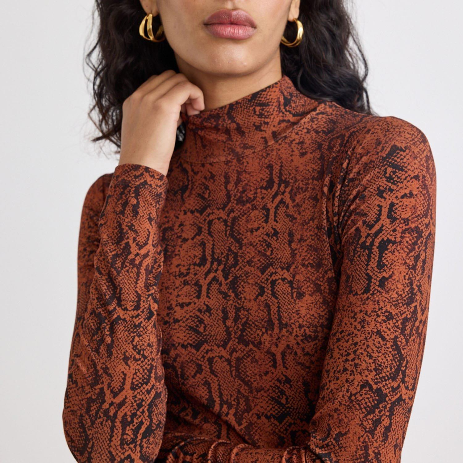 Multi Colour - Nobodys Child - Lyra Snake Print Funnel Neck Long Sleeve Top - 2