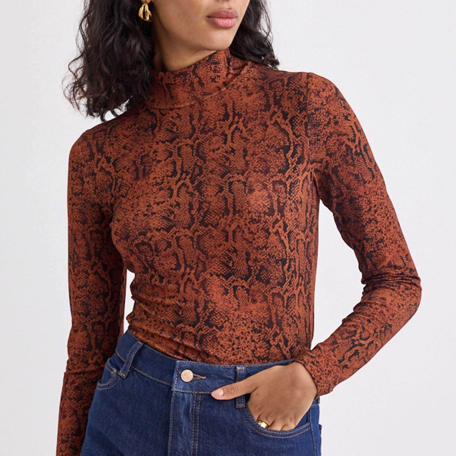 Multi Colour - Nobodys Child - Lyra Snake Print Funnel Neck Long Sleeve Top - 4