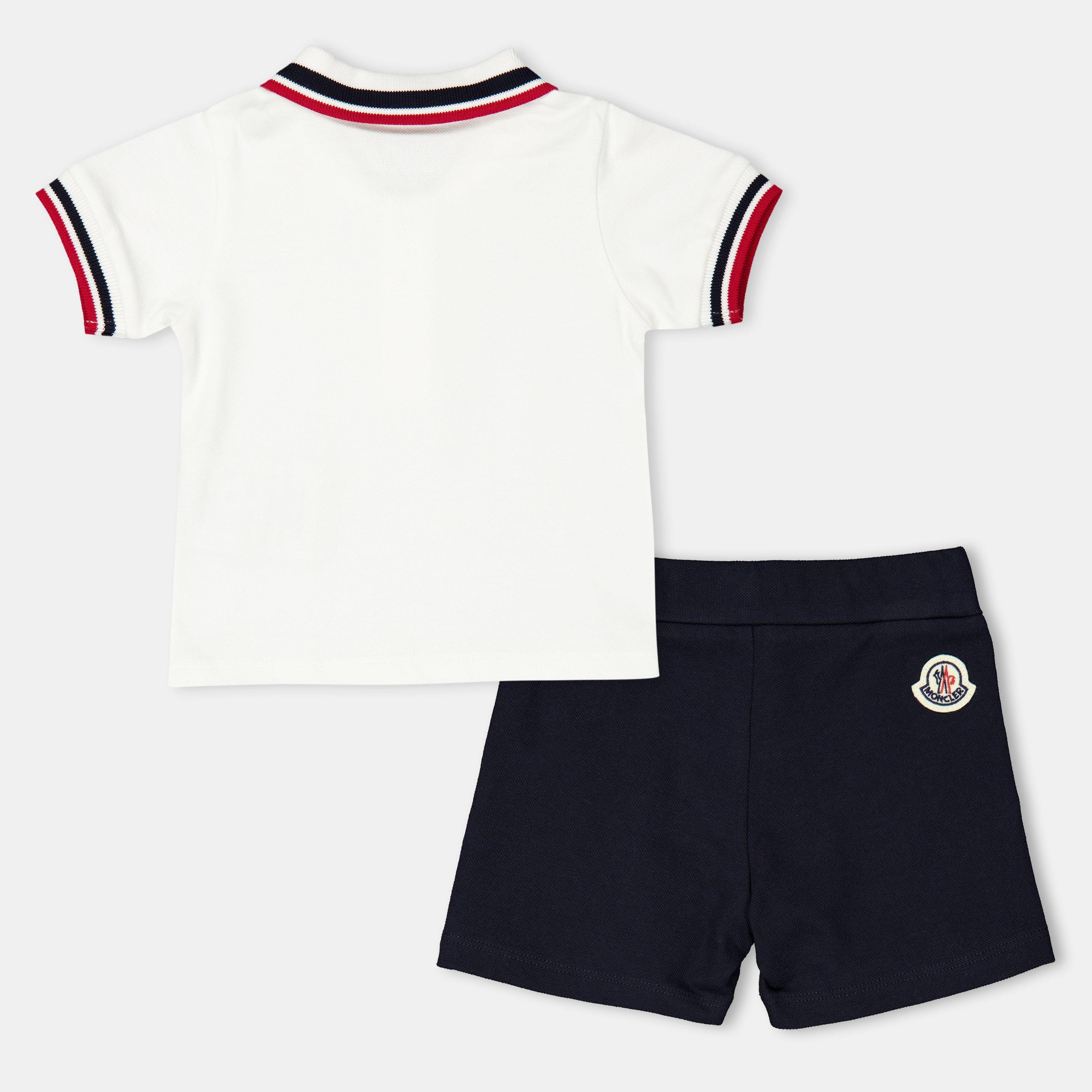 Wht/Nvy F07 - Moncler - Tricolour-Trimmed Piquet Polo Shirt Set Infants - 2
