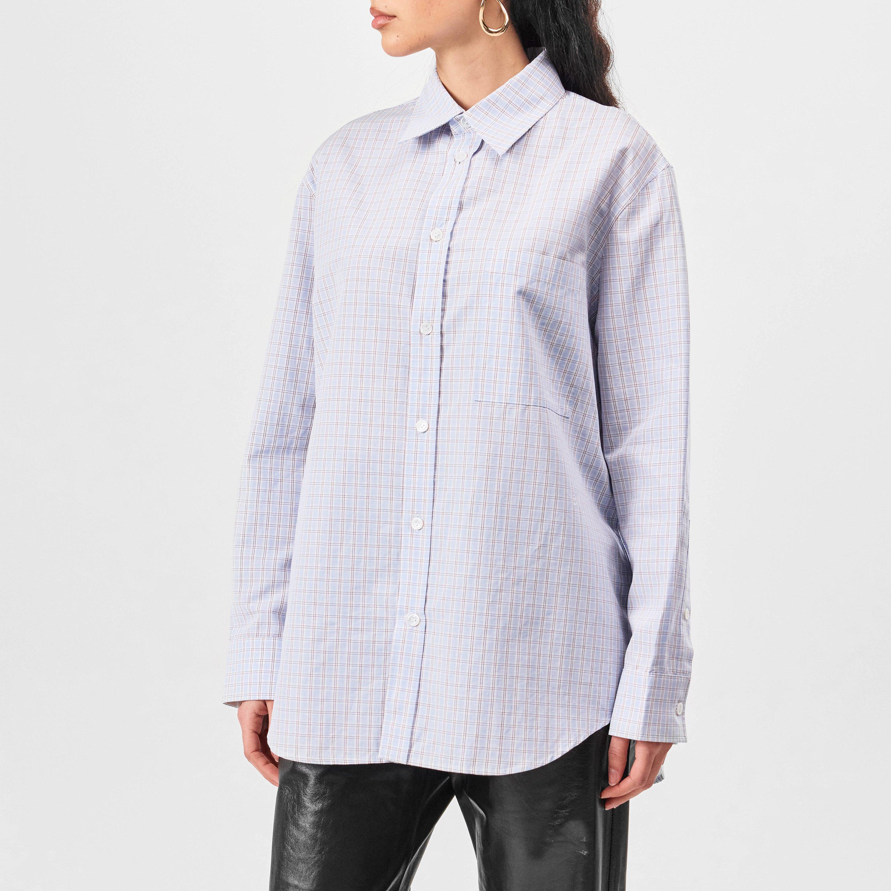 Blue/Burgundy - Bottega Veneta - Cotton Linen Check Shirt With Bv Embroidery - 3