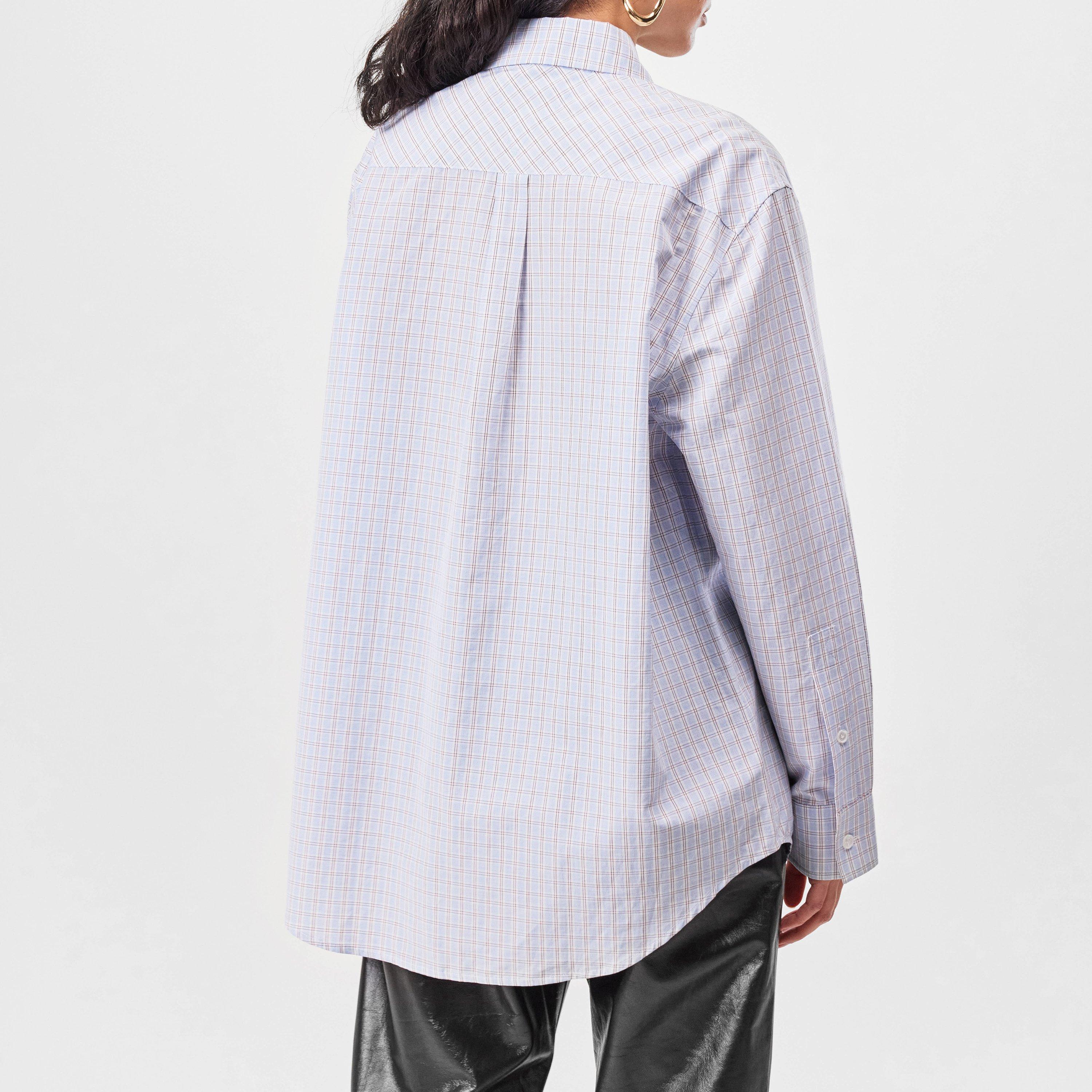 Blue/Burgundy - Bottega Veneta - Cotton Linen Check Shirt With Bv Embroidery - 4