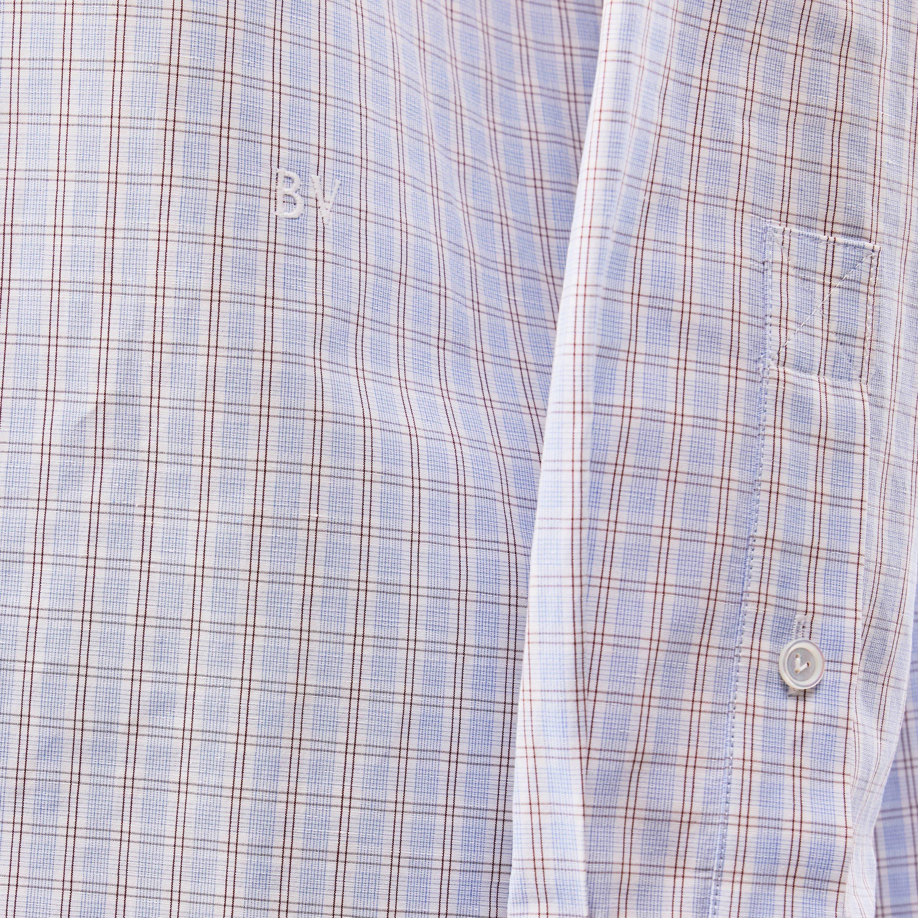 Blue/Burgundy - Bottega Veneta - Cotton Linen Check Shirt With Bv Embroidery - 5