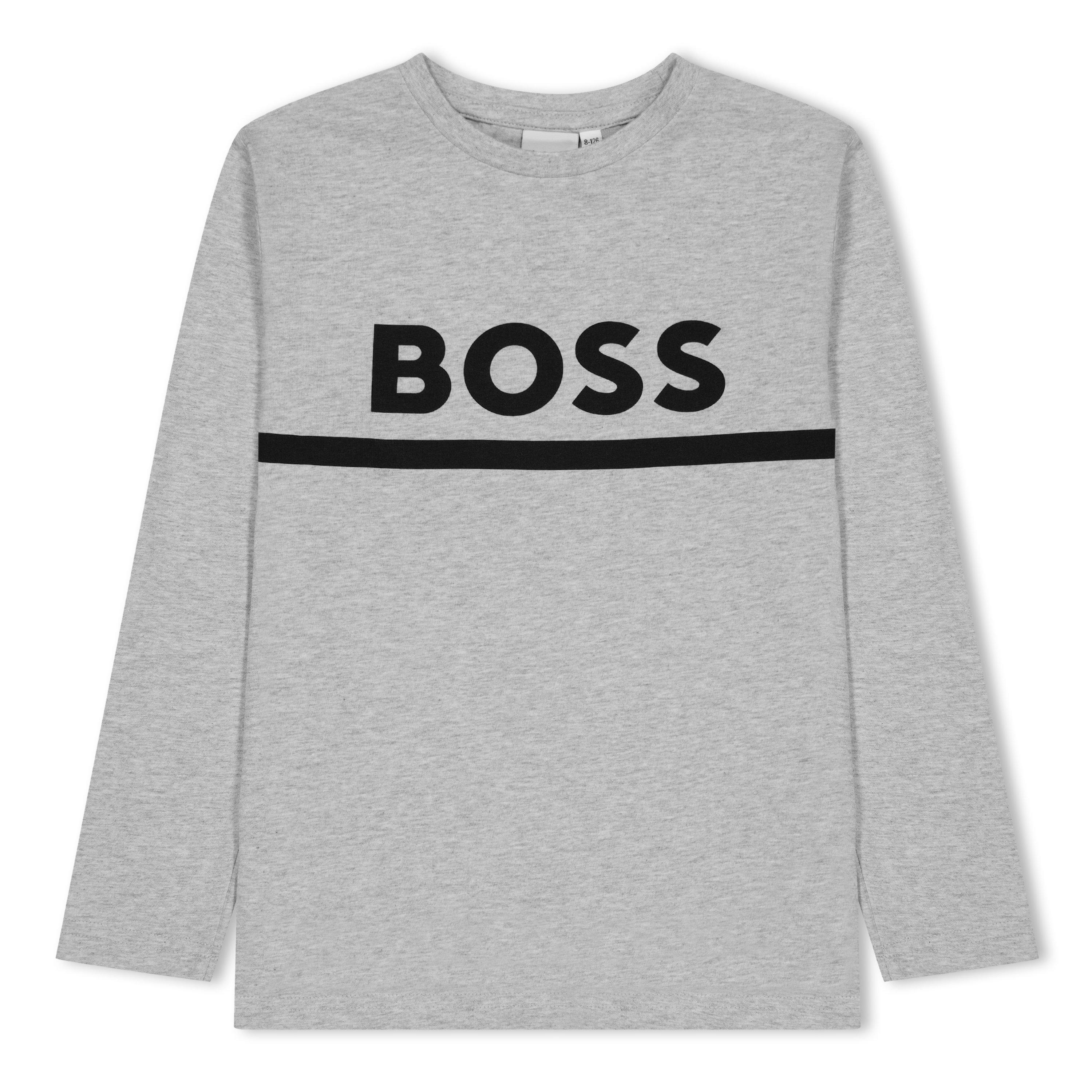Boss Men's Kids Long-Sleeve T-Shirt, Large Logo Design - Grey A32 - 4Y