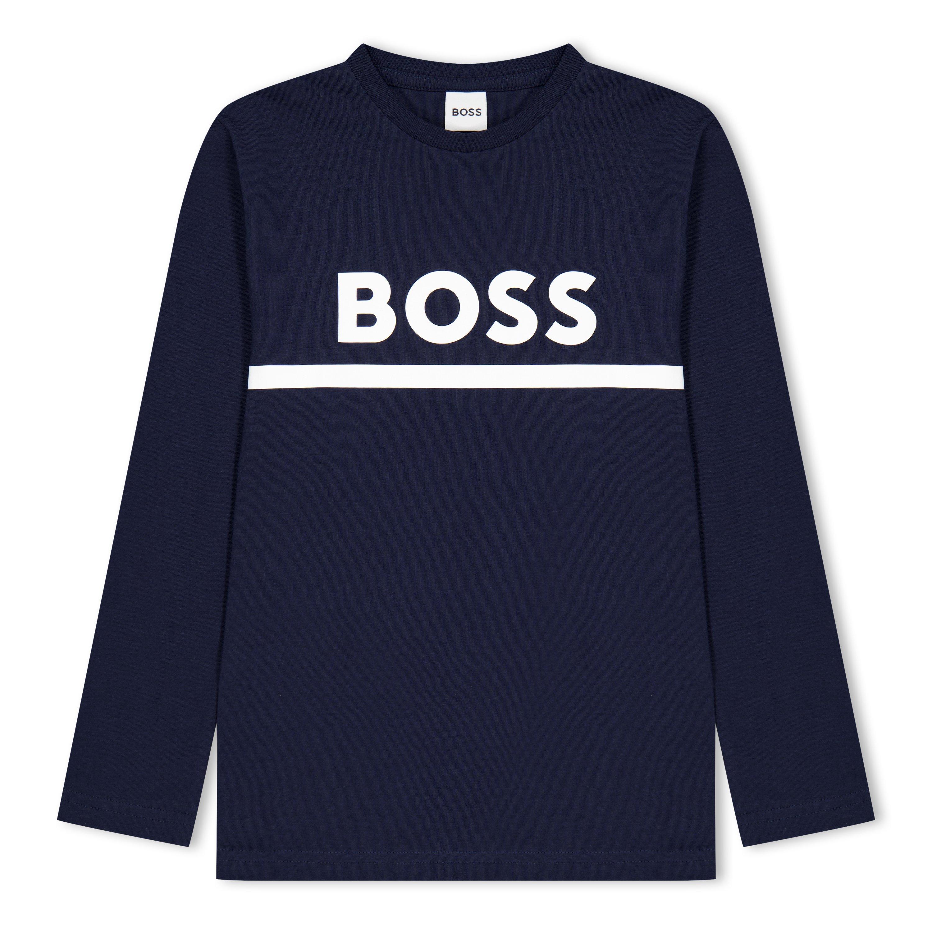 Boss Men's Kids Long-Sleeve T-Shirt, Large Logo Design - Navy 849 - 4Y