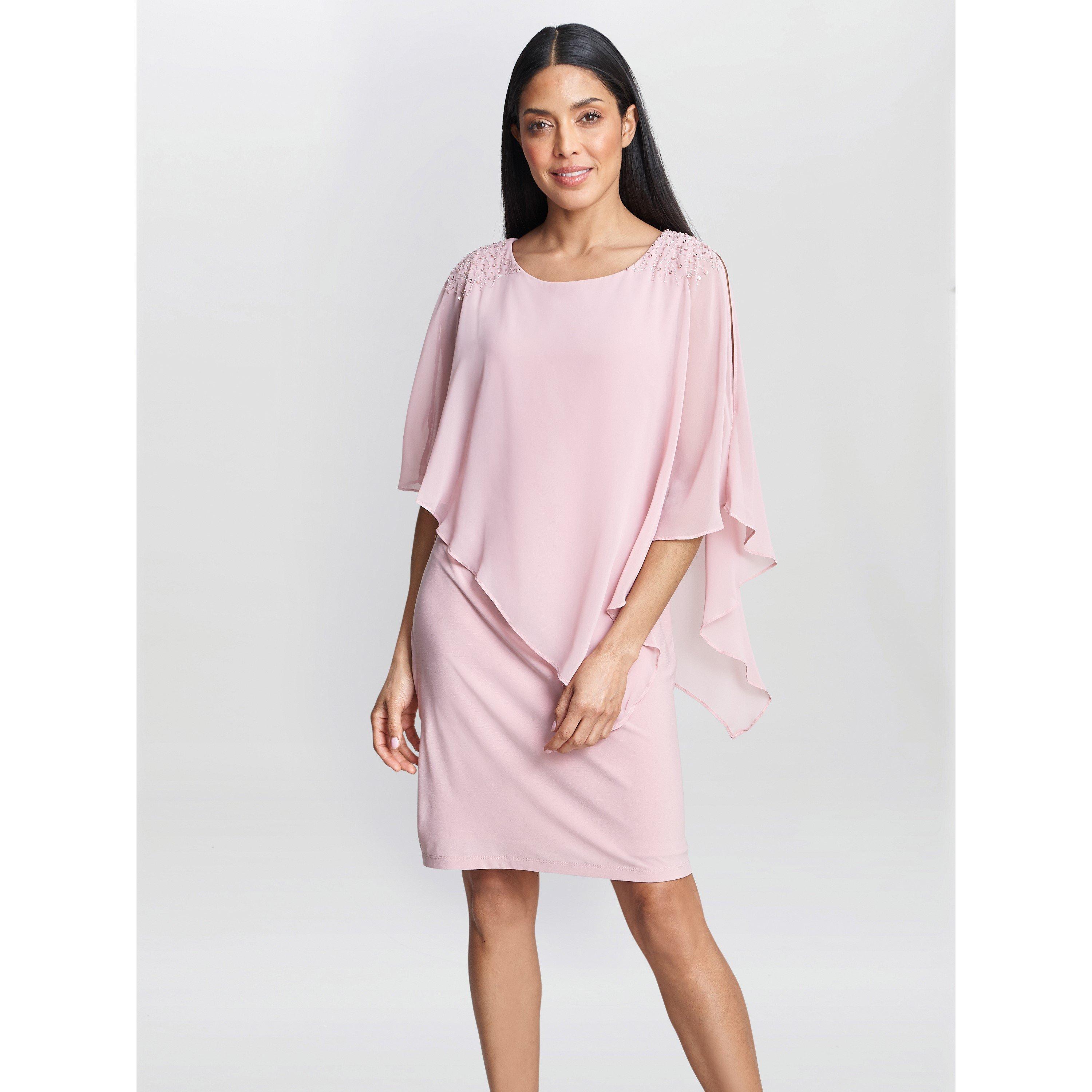 Rose Pink - Gina Bacconi - Women's Zenna Beaded Shoulder Chiffon Shift Dress - 1