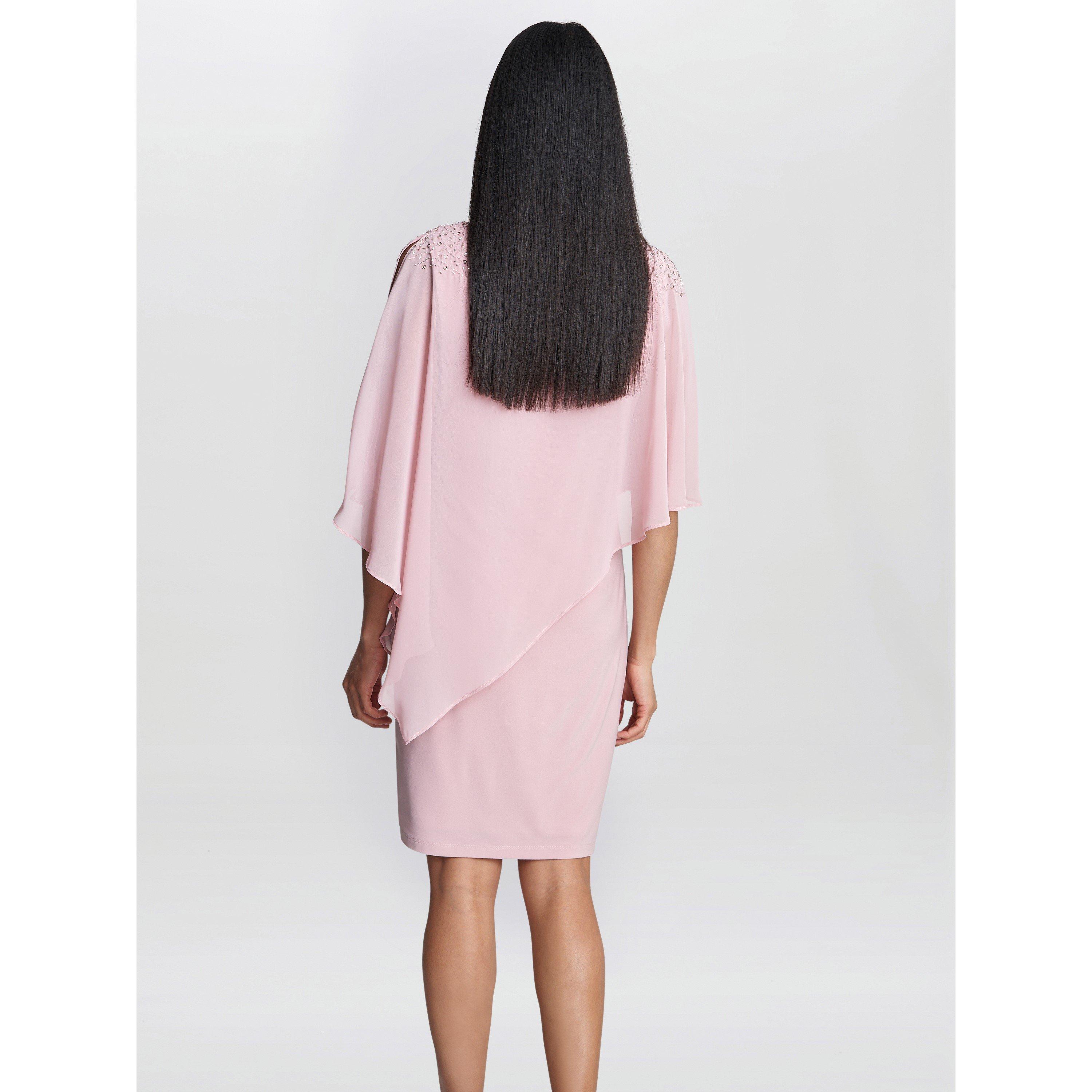 Rose Pink - Gina Bacconi - Women's Zenna Beaded Shoulder Chiffon Shift Dress - 2