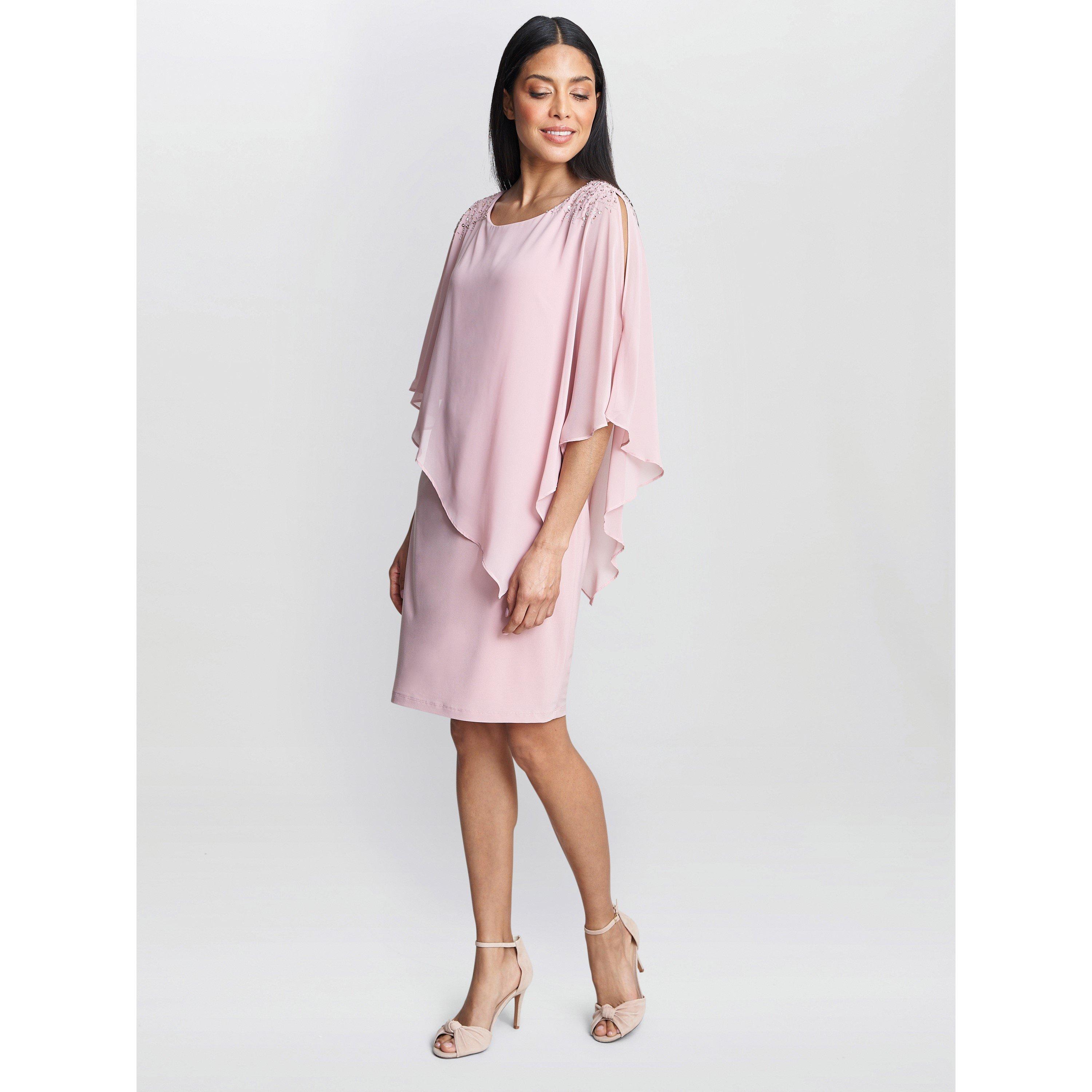 Rose Pink - Gina Bacconi - Women's Zenna Beaded Shoulder Chiffon Shift Dress - 3