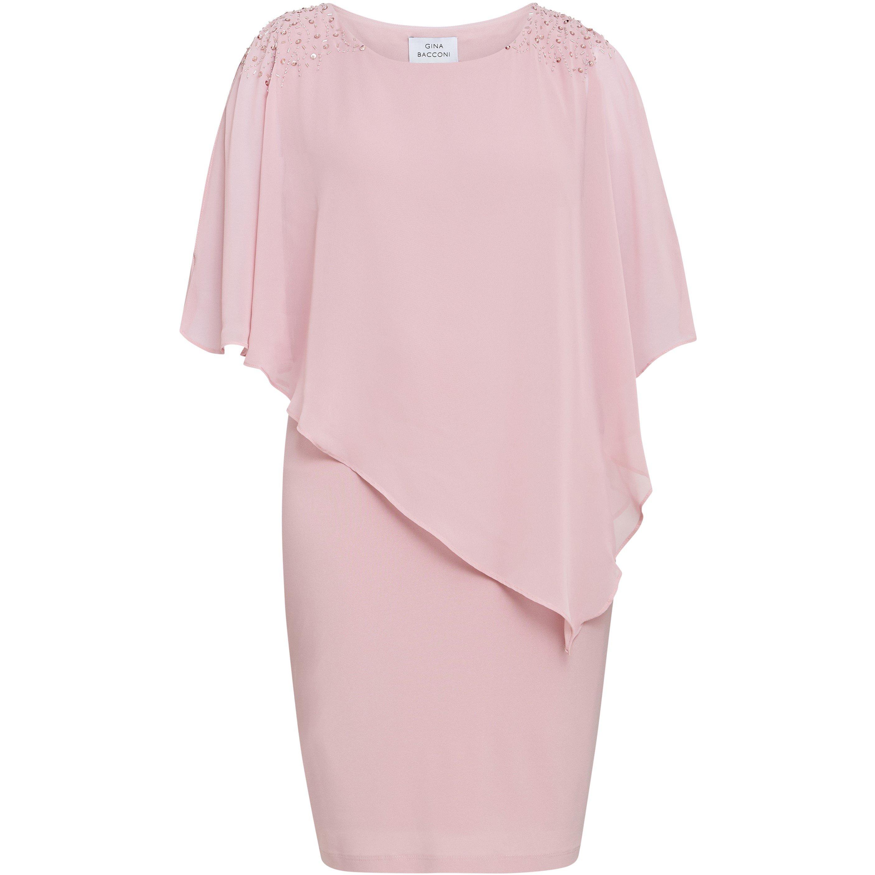 Rose Pink - Gina Bacconi - Women's Zenna Beaded Shoulder Chiffon Shift Dress - 4