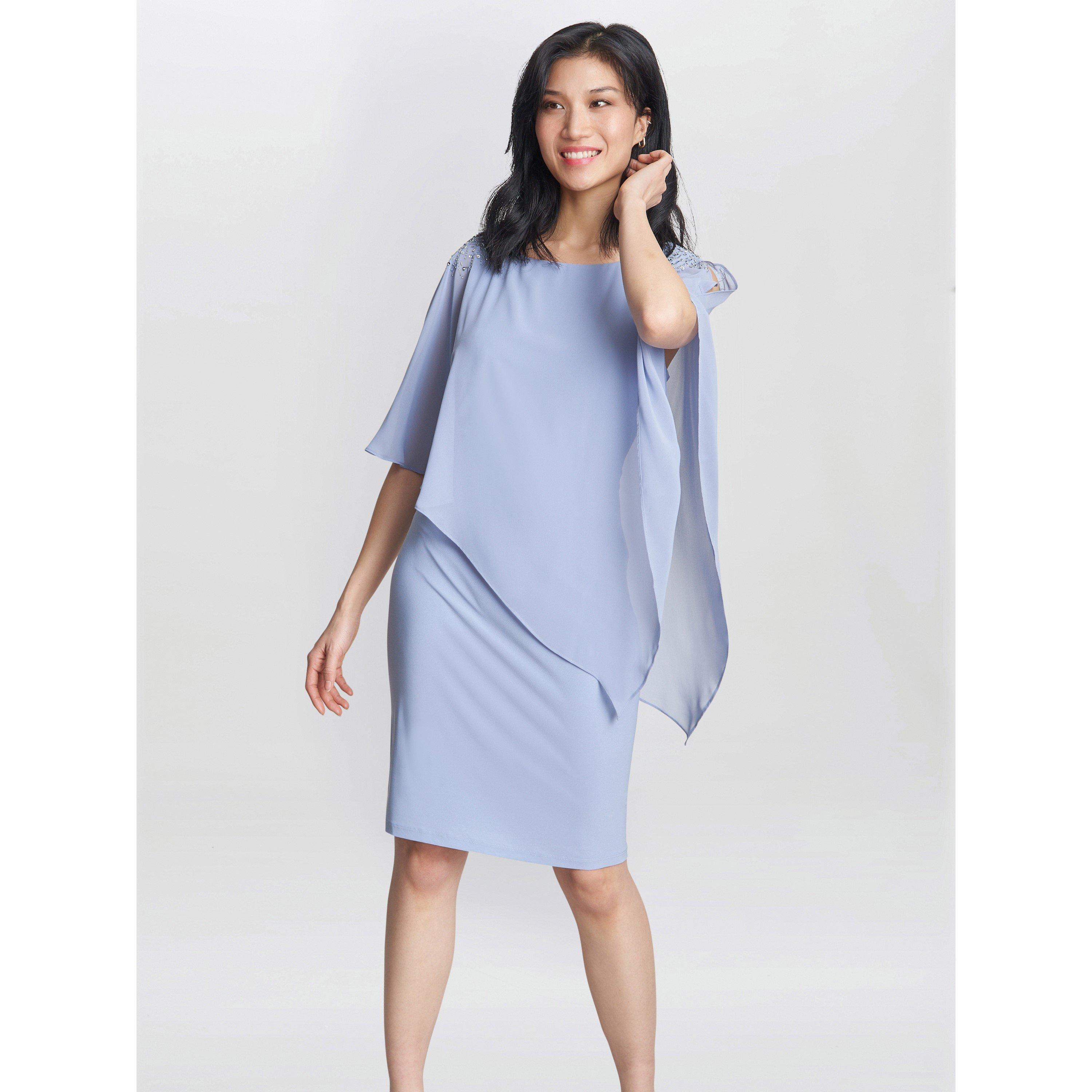 Gina Bacconi Women's Zenna Beaded Shoulder Chiffon Shift Dress - Hydrangea - 18