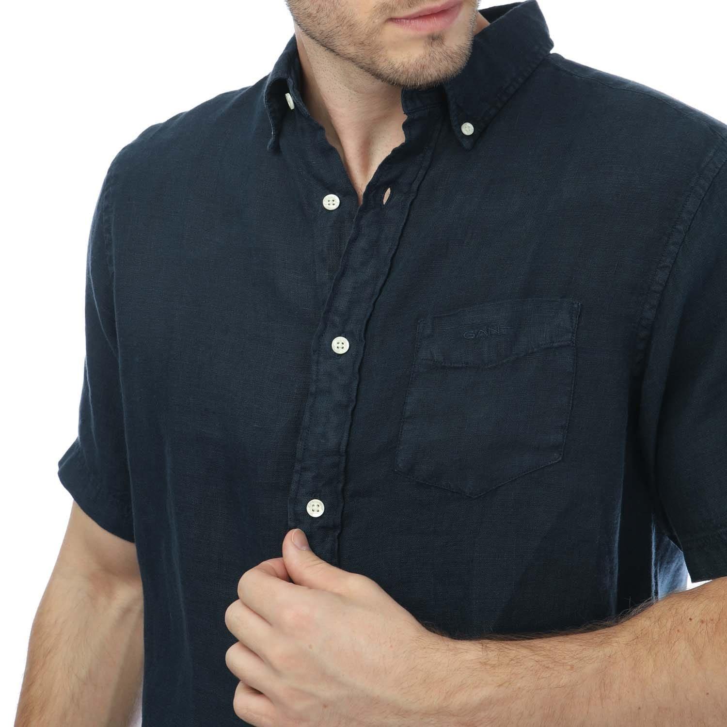 Navy - Gant - Regular Ut Garment Dyed Linen Shirt - 3