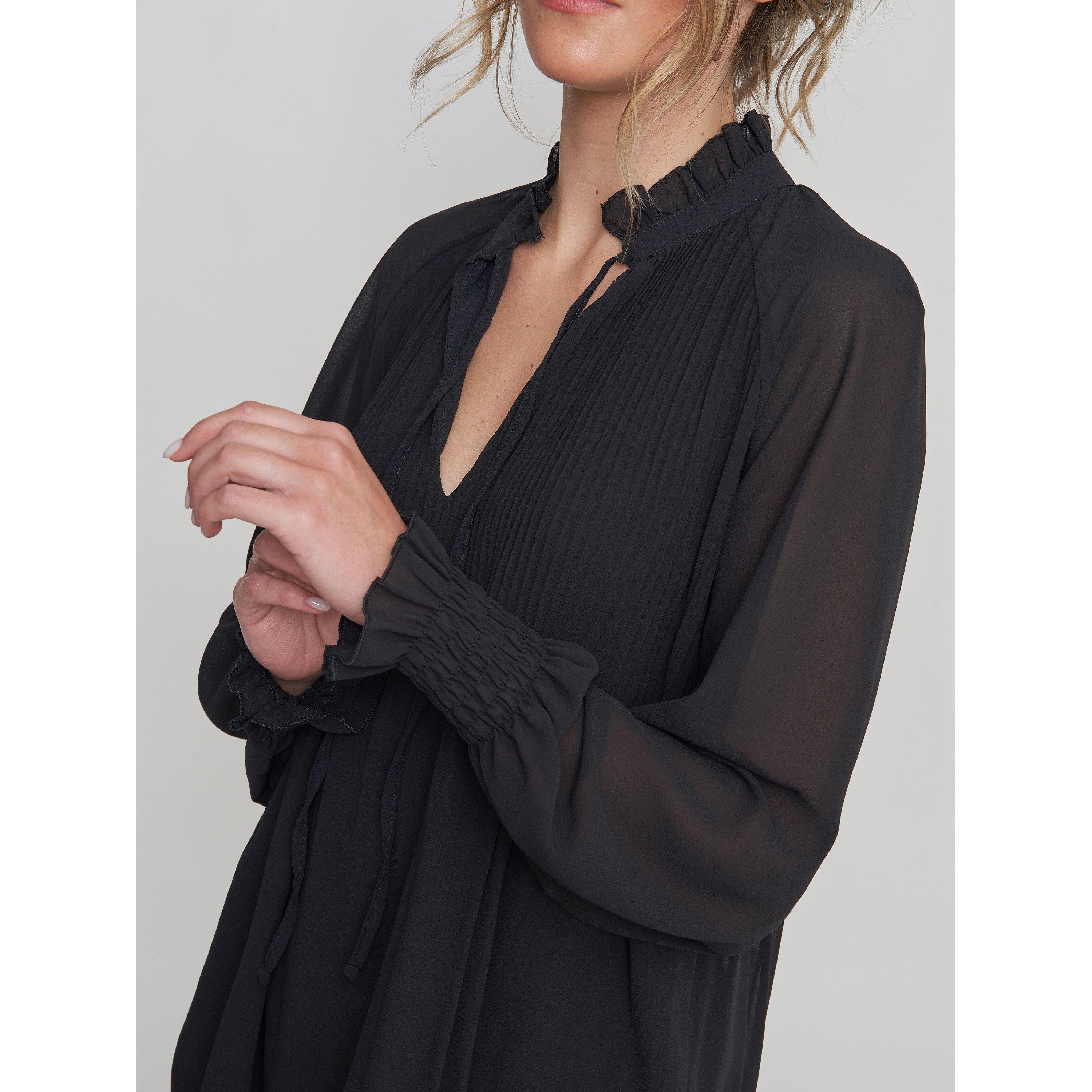 Black - Gina Bacconi - Delphine Pleat Frill Neck Blouse - 4