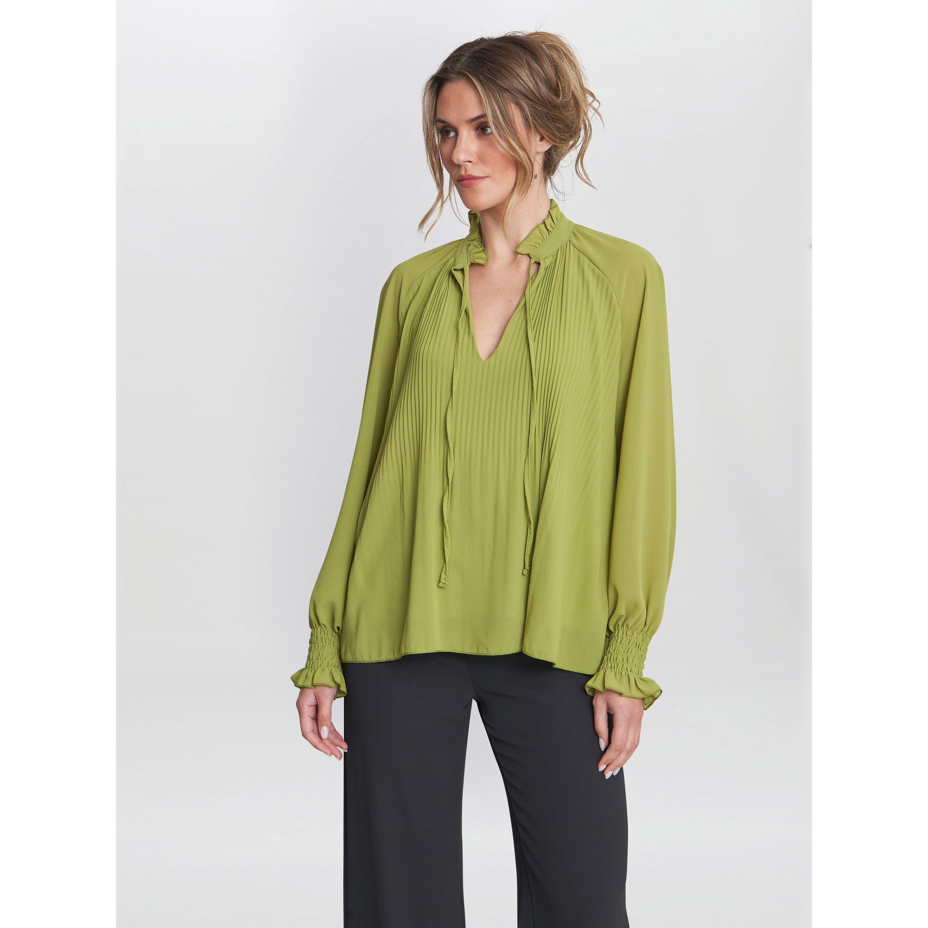 Lime - Gina Bacconi - Delphine Pleat Frill Neck Blouse - 1