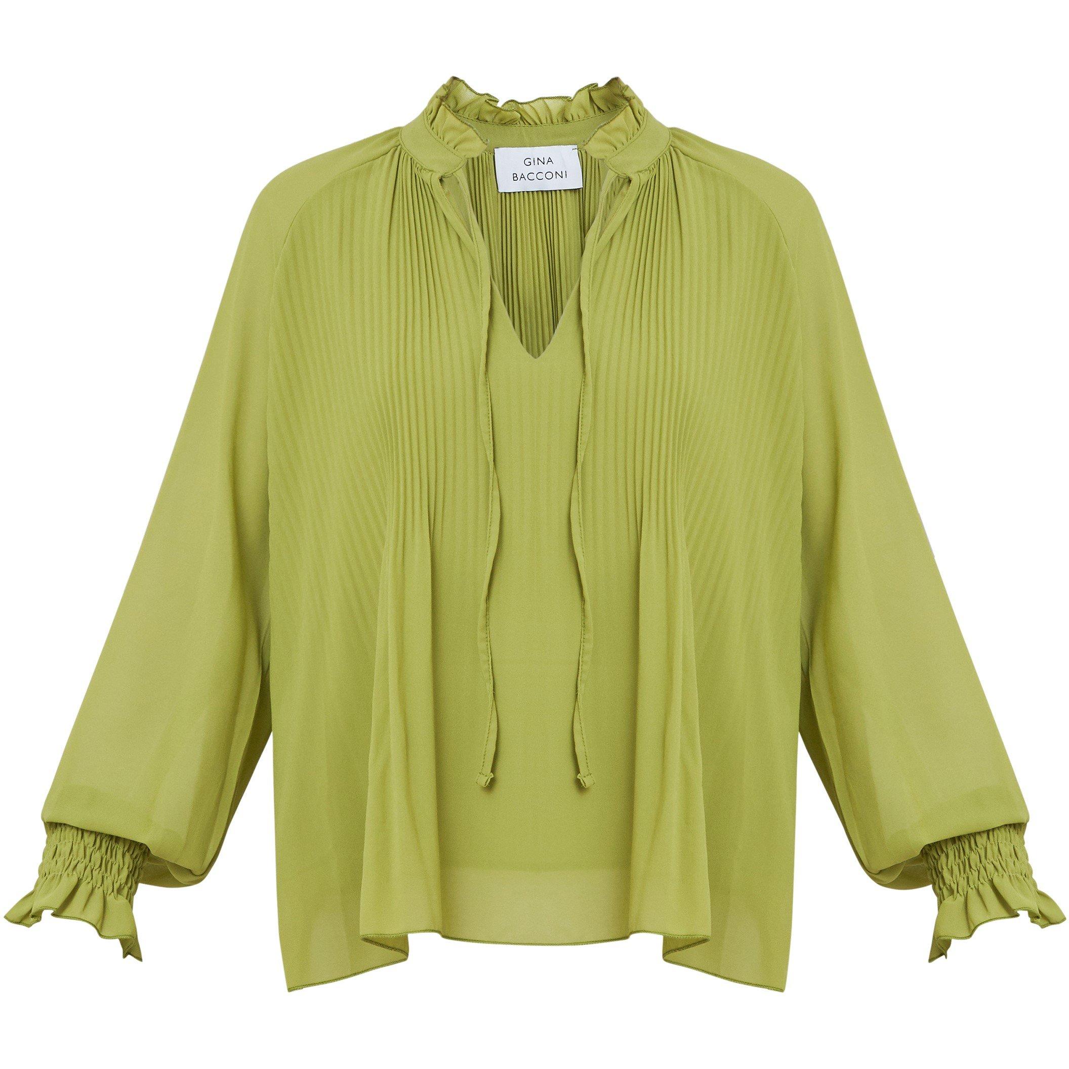 Lime - Gina Bacconi - Delphine Pleat Frill Neck Blouse - 4
