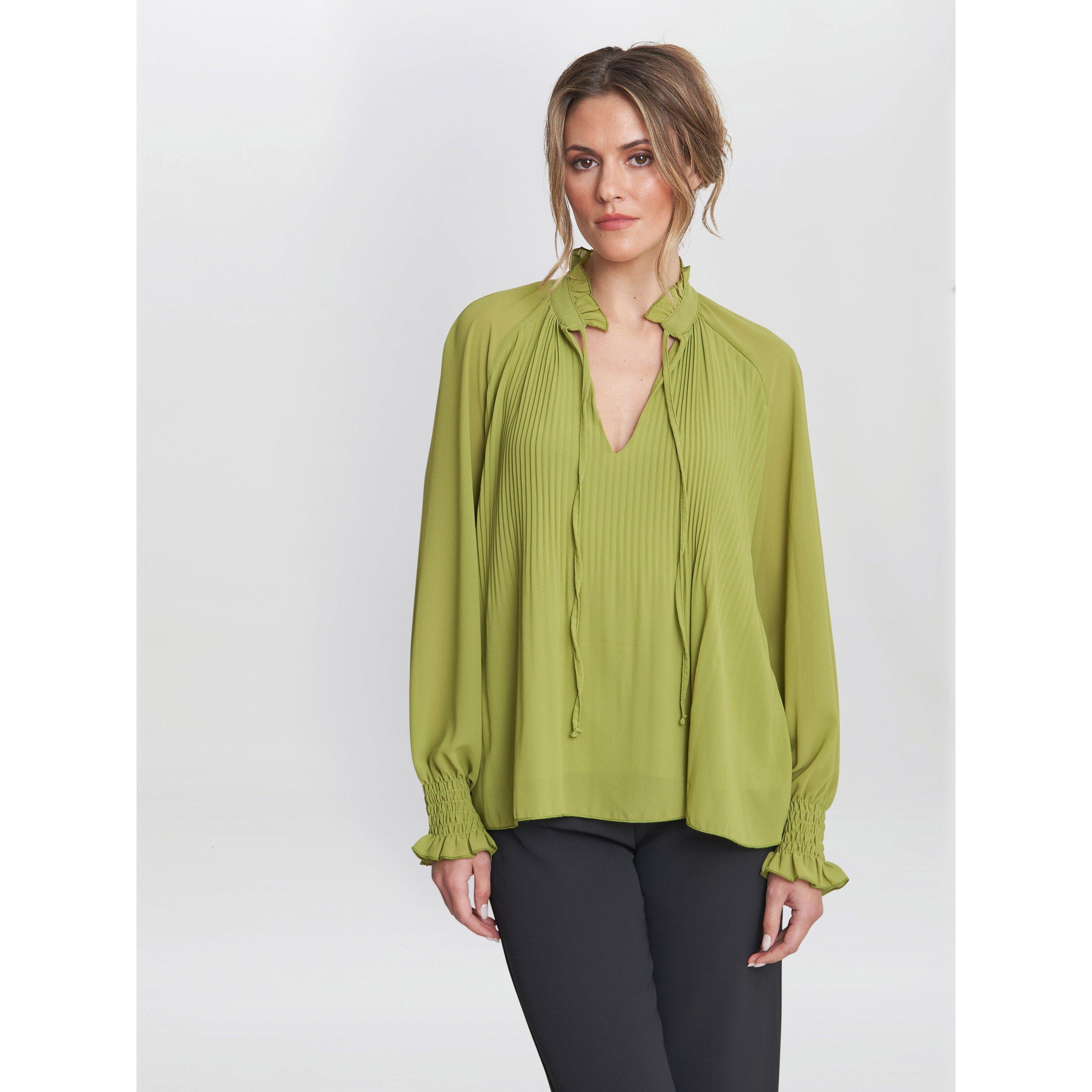 Lime - Gina Bacconi - Delphine Pleat Frill Neck Blouse - 5