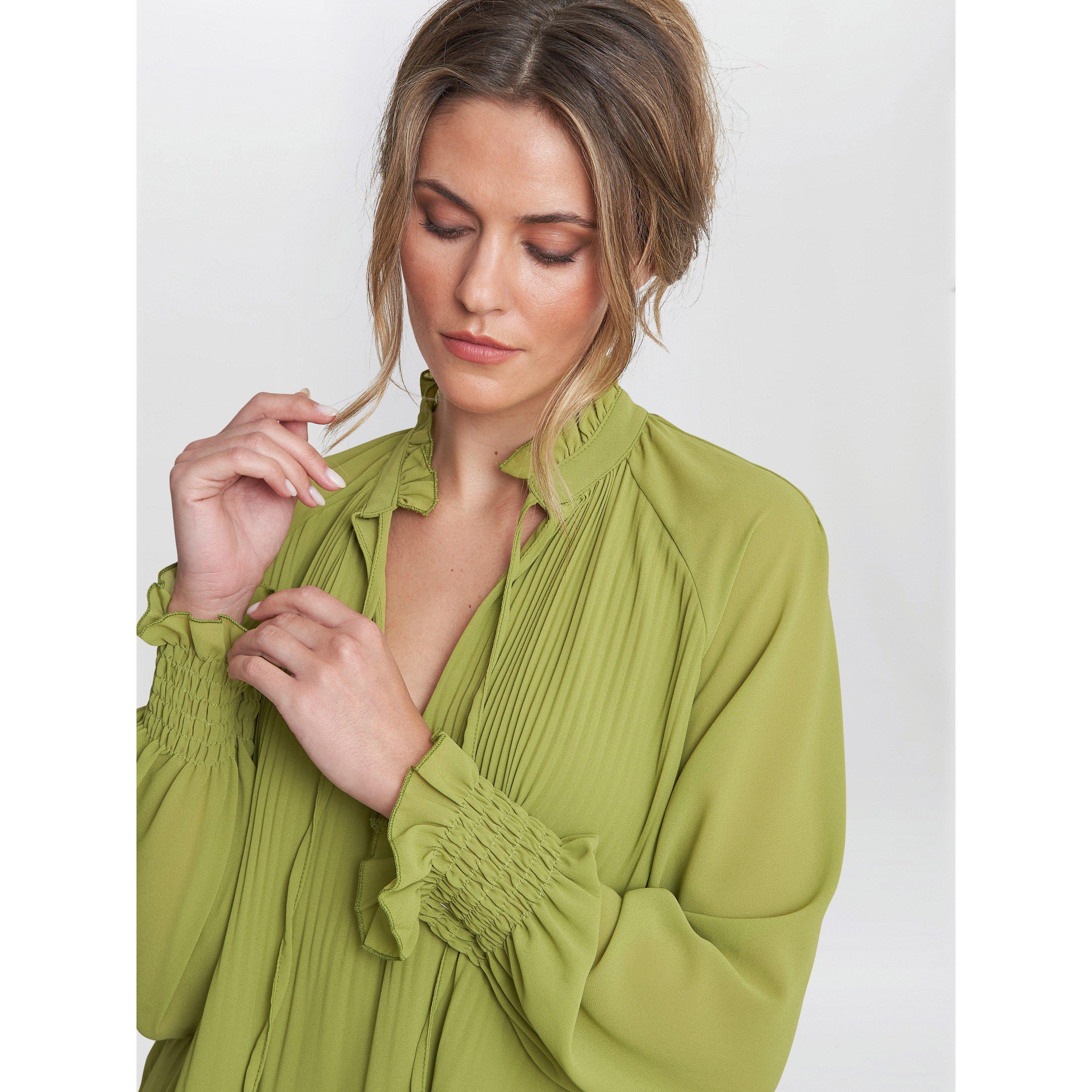Lime - Gina Bacconi - Delphine Pleat Frill Neck Blouse - 6