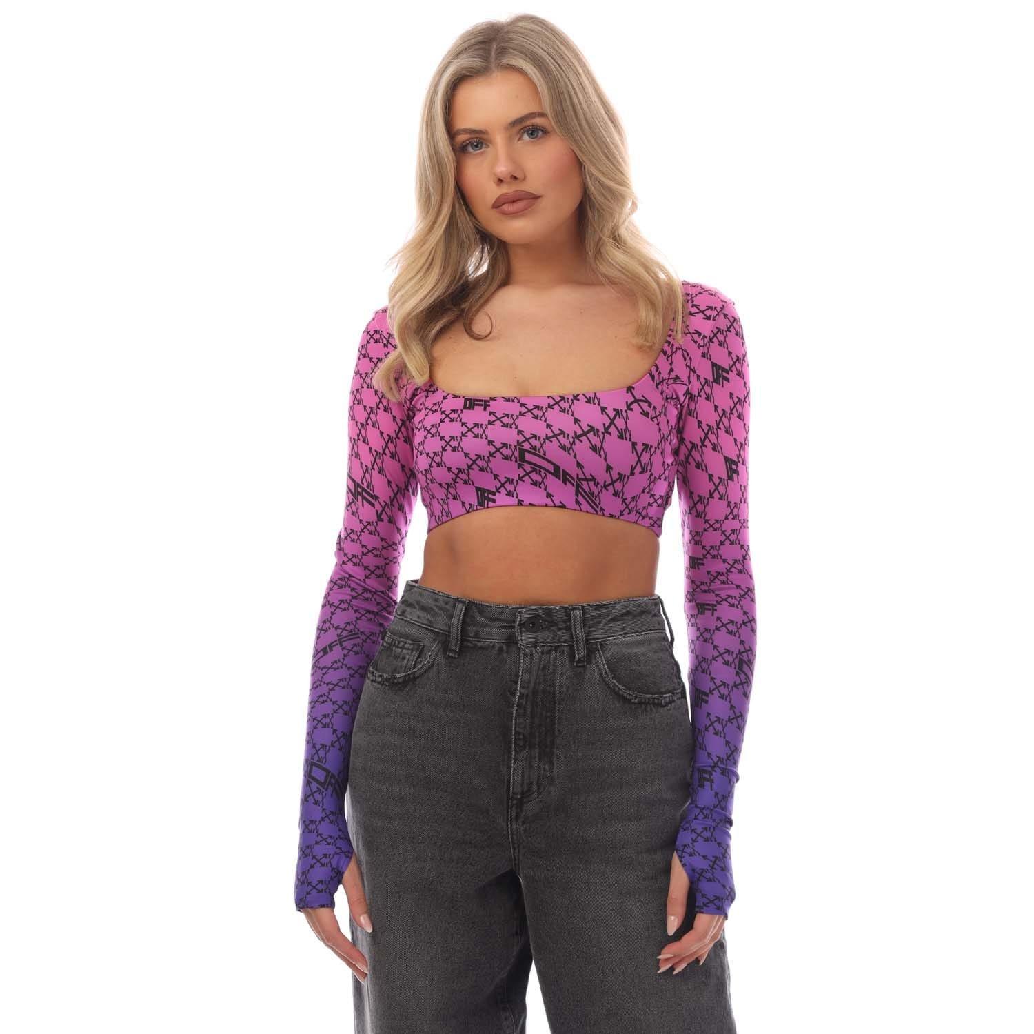 Pink Blue - Off White - Warped Monogram Long Sleeve Cropped Top - 4