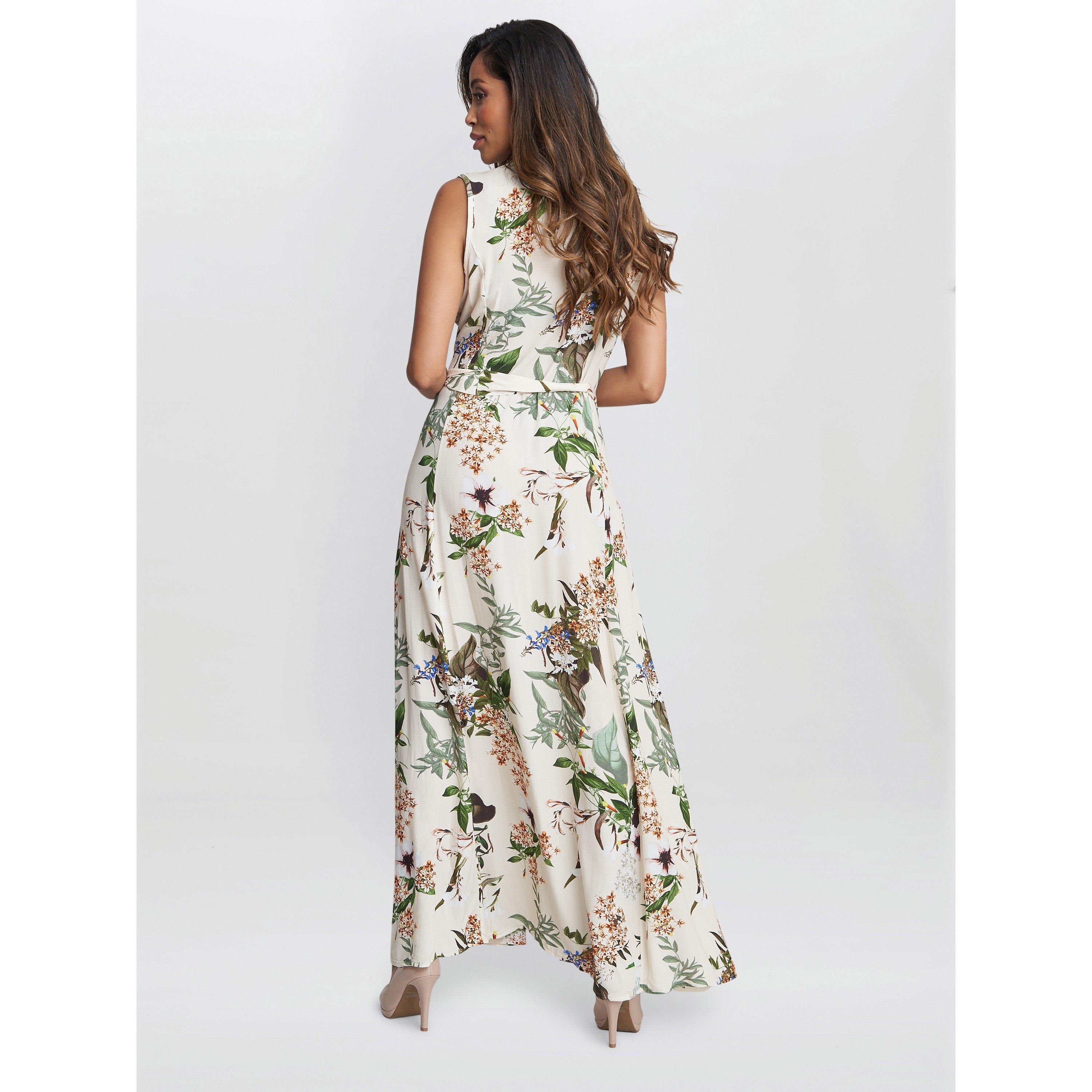 White / Multi - Gina Bacconi - Ariel Long Sleeveless Shirt Dress - 2