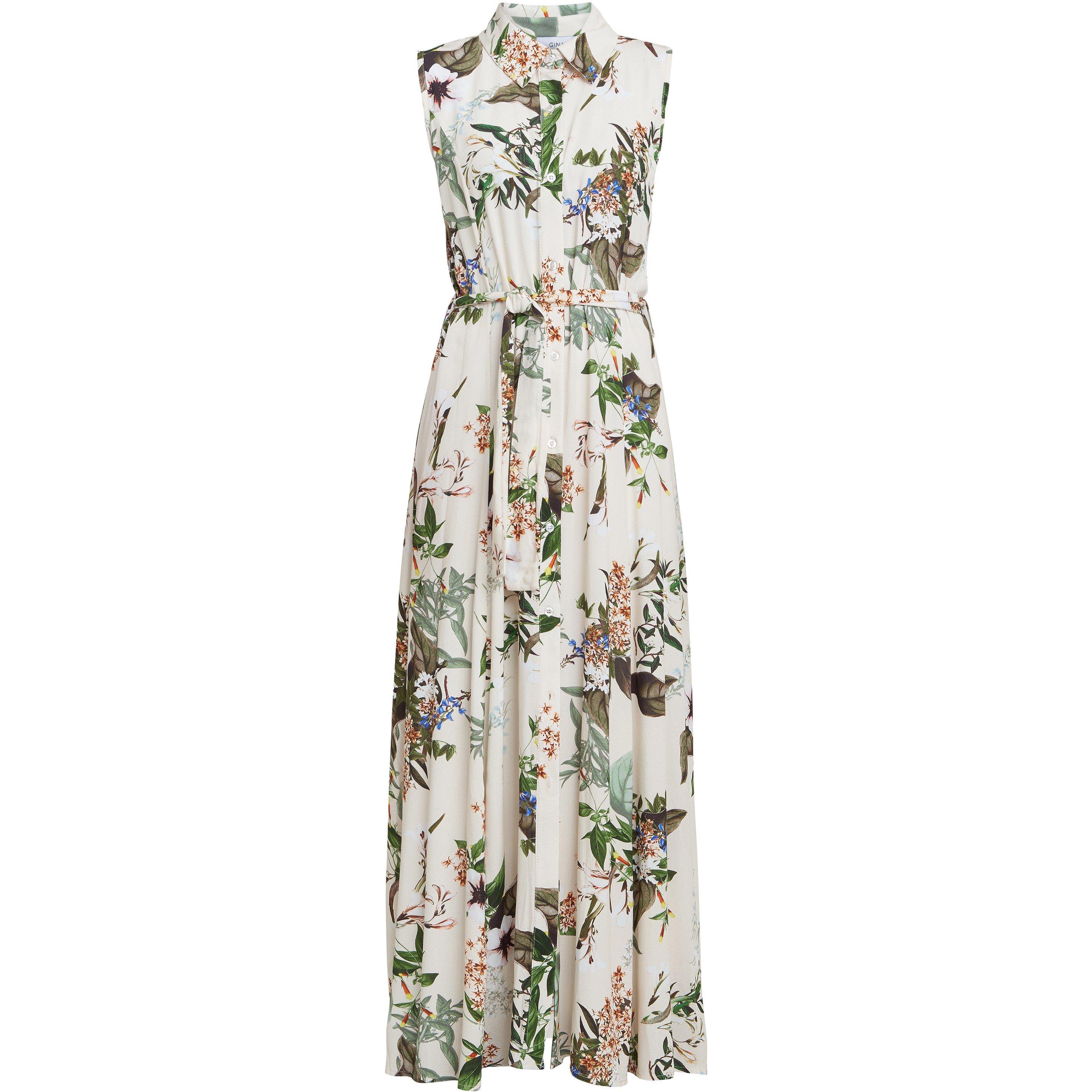 White / Multi - Gina Bacconi - Ariel Long Sleeveless Shirt Dress - 4