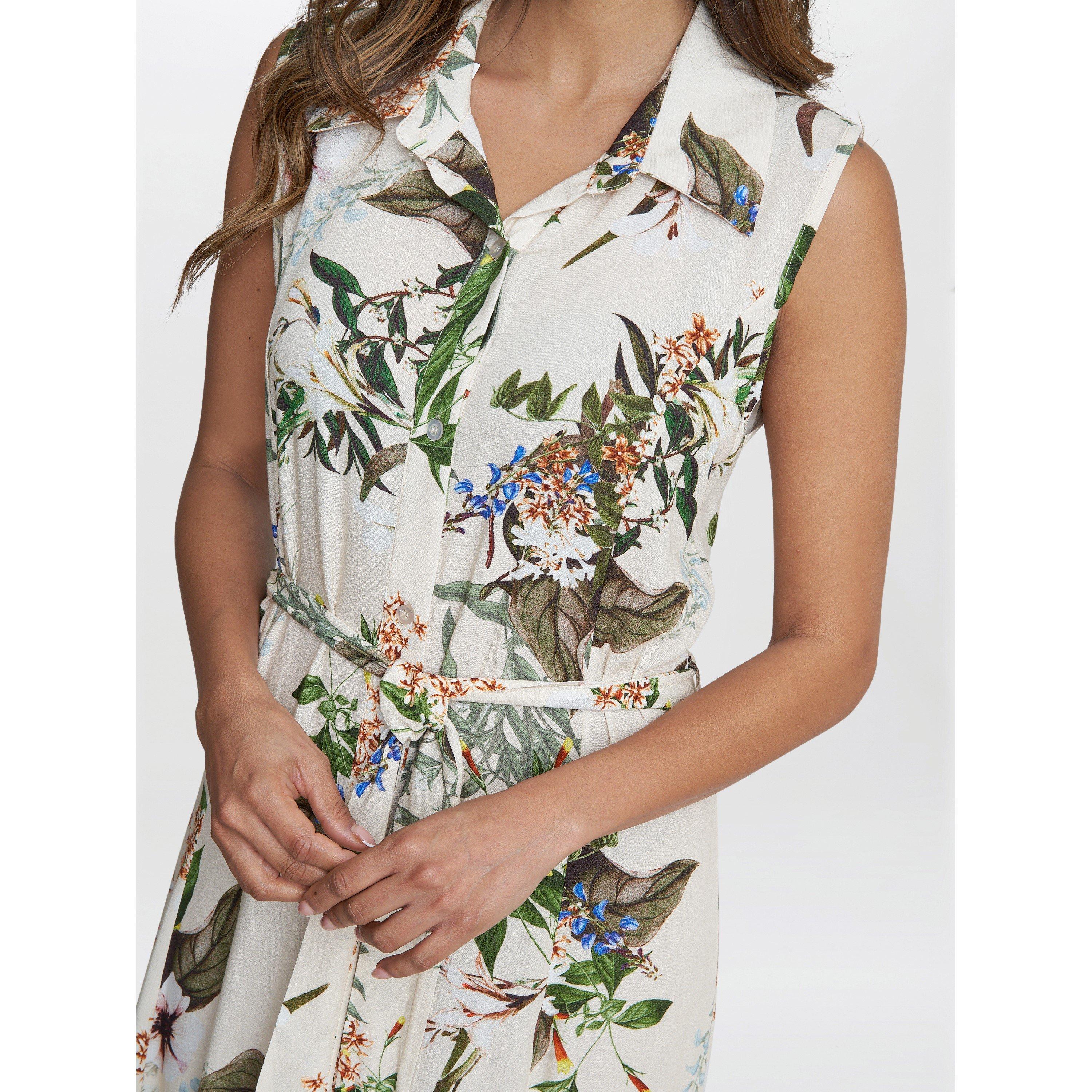 White / Multi - Gina Bacconi - Ariel Long Sleeveless Shirt Dress - 5