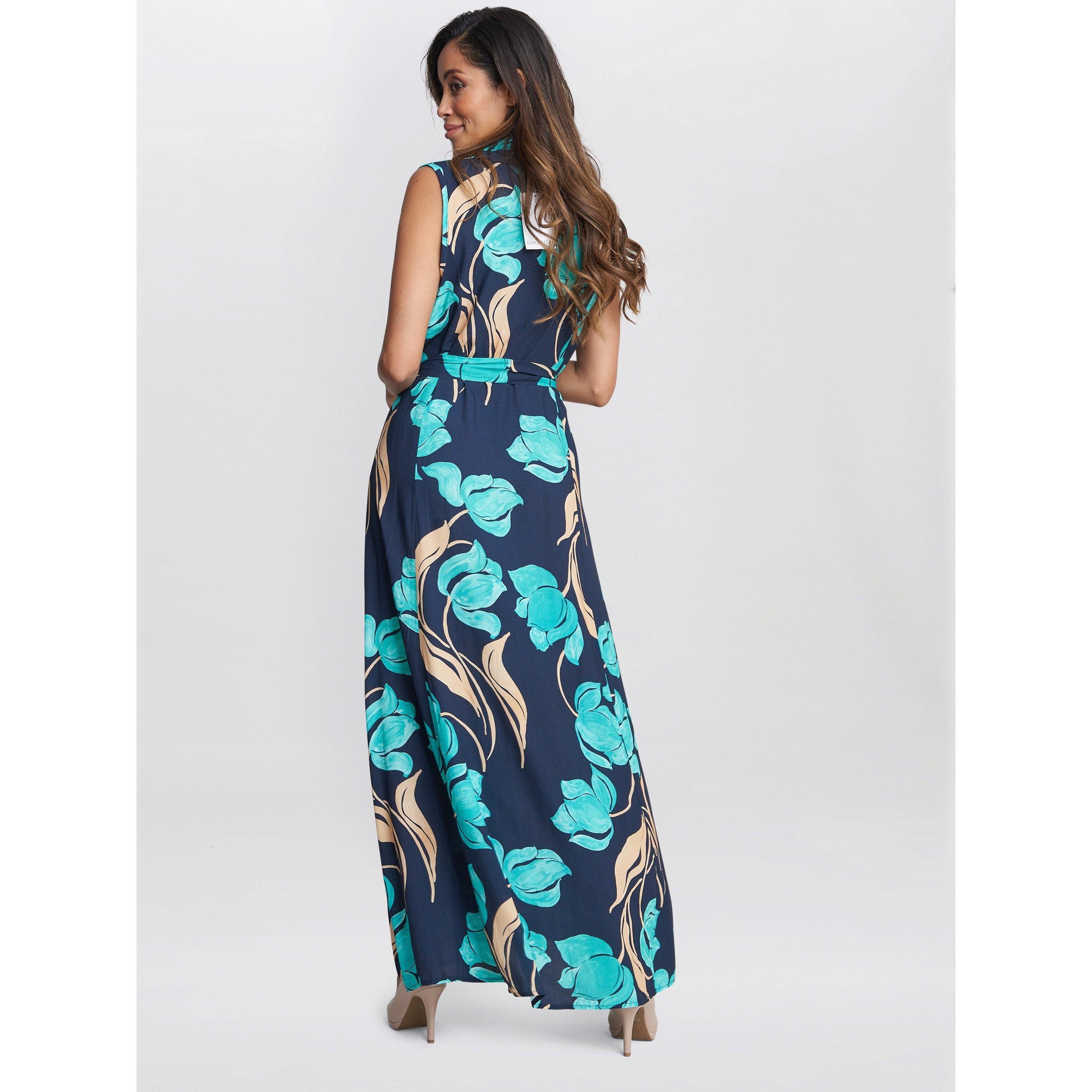 Navy / Multi - Gina Bacconi - Ariel Long Sleeveless Shirt Dress - 3