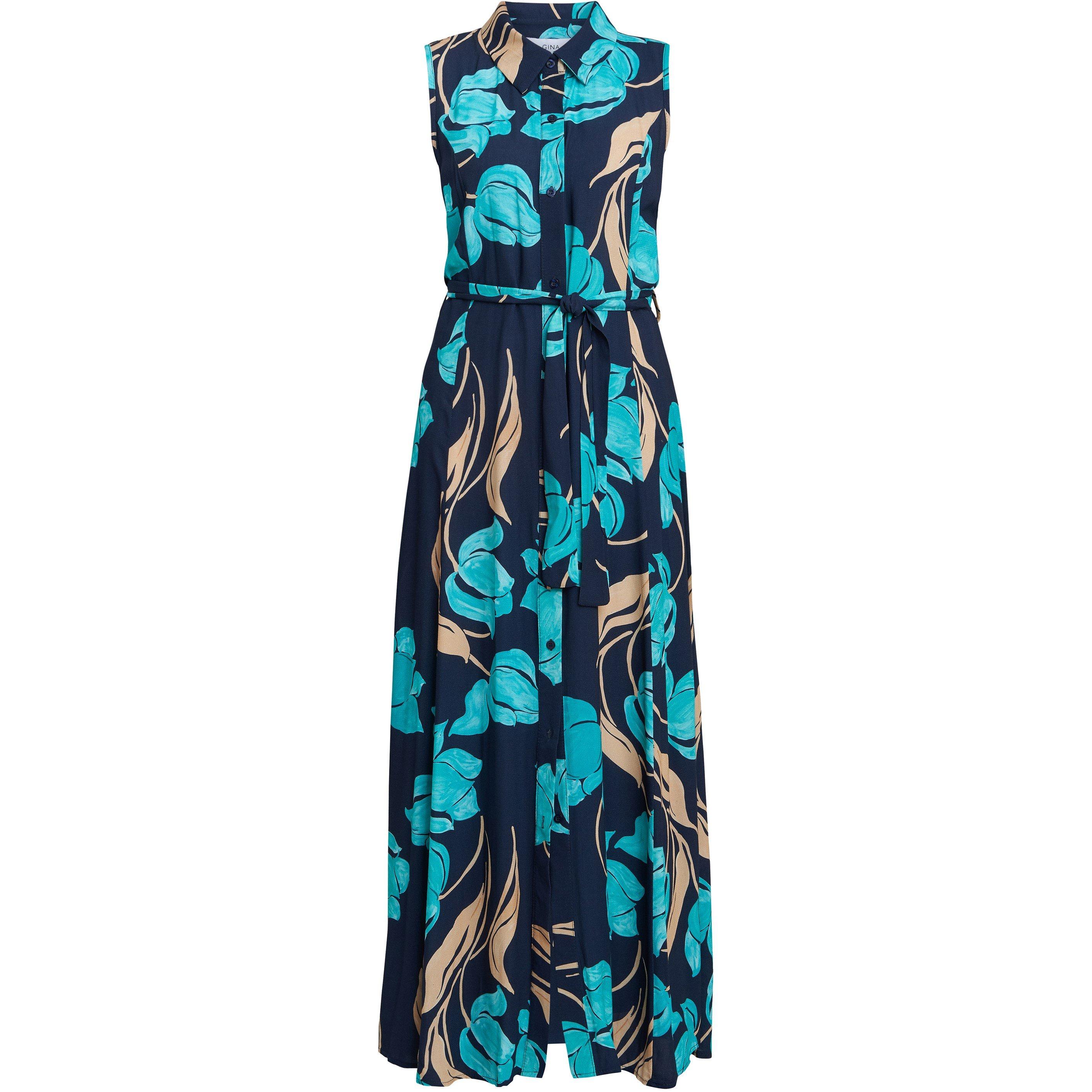 Navy / Multi - Gina Bacconi - Ariel Long Sleeveless Shirt Dress - 5