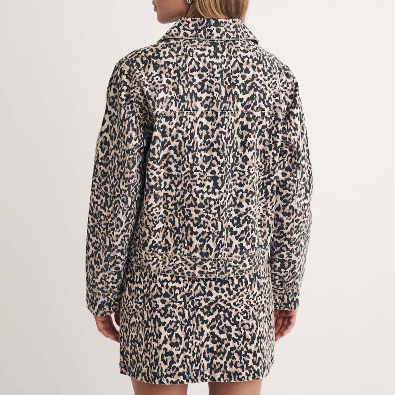Brown - Nobodys Child - Frankie Leopard Print Denim Jacket - 2