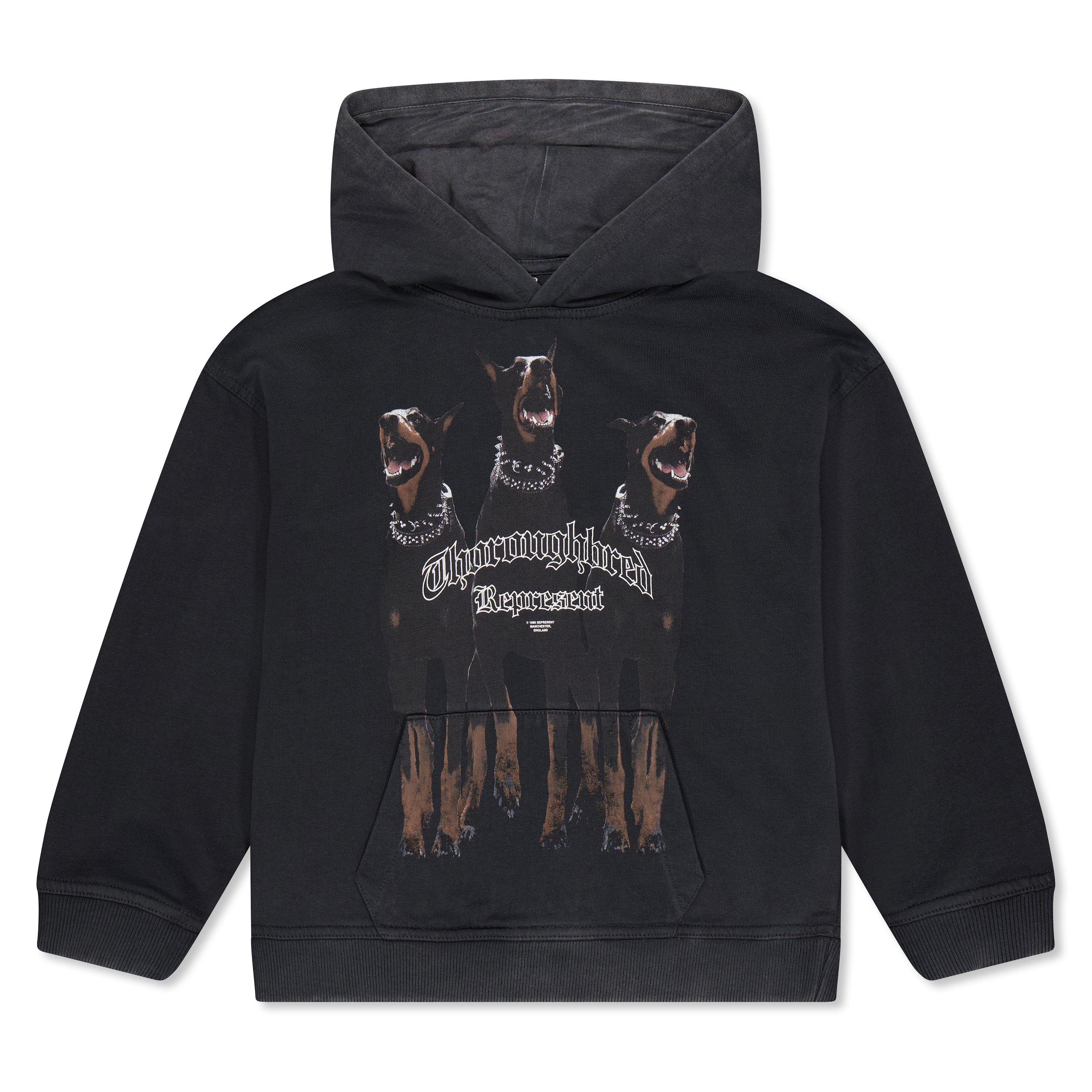 Black - Represent - Unisex Kids' Thoroughbred Dog Graphic Cotton Long Sleeve Hoodie - 1