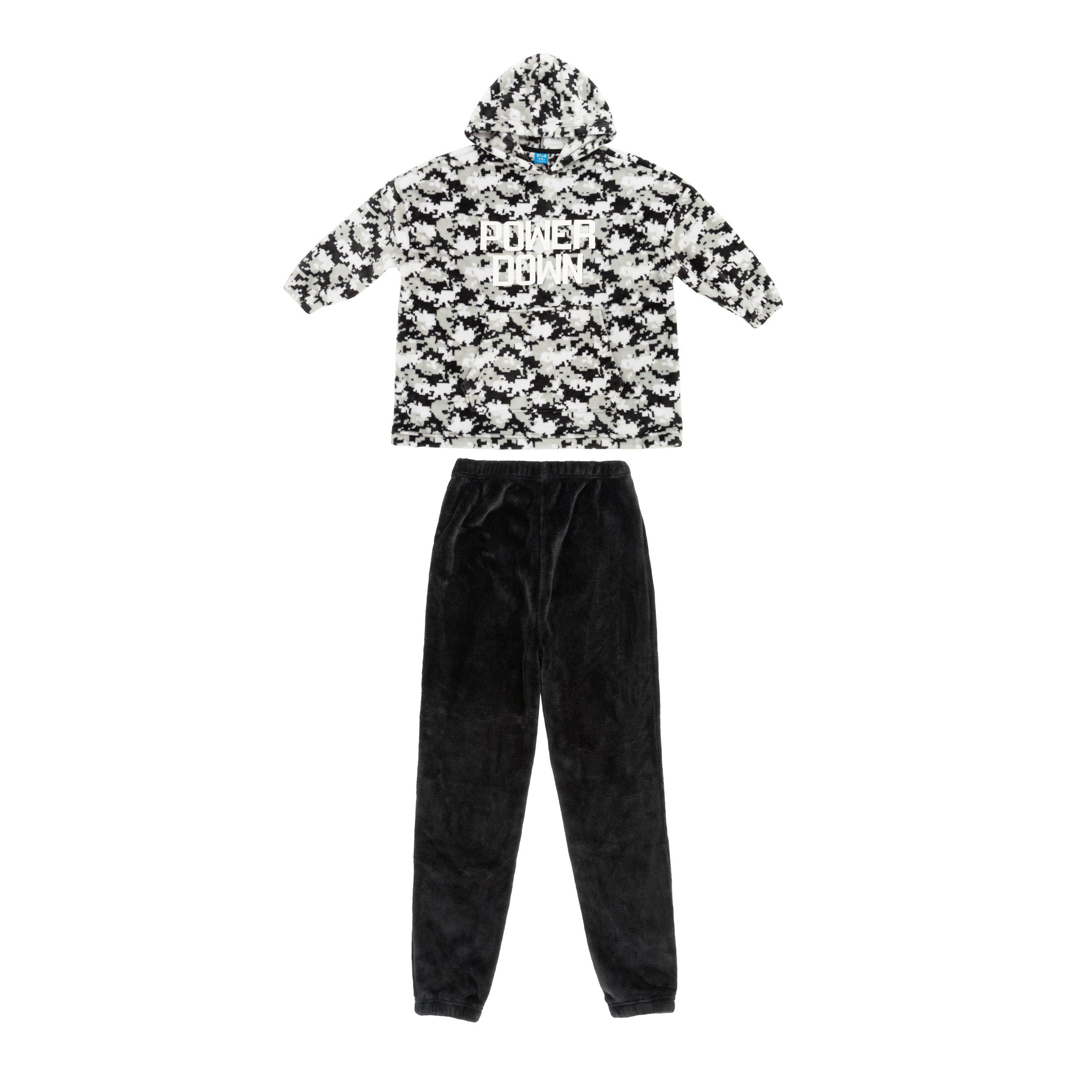 Grey - Star - Oversize Fleece Hoody Pant Set Boy - 1