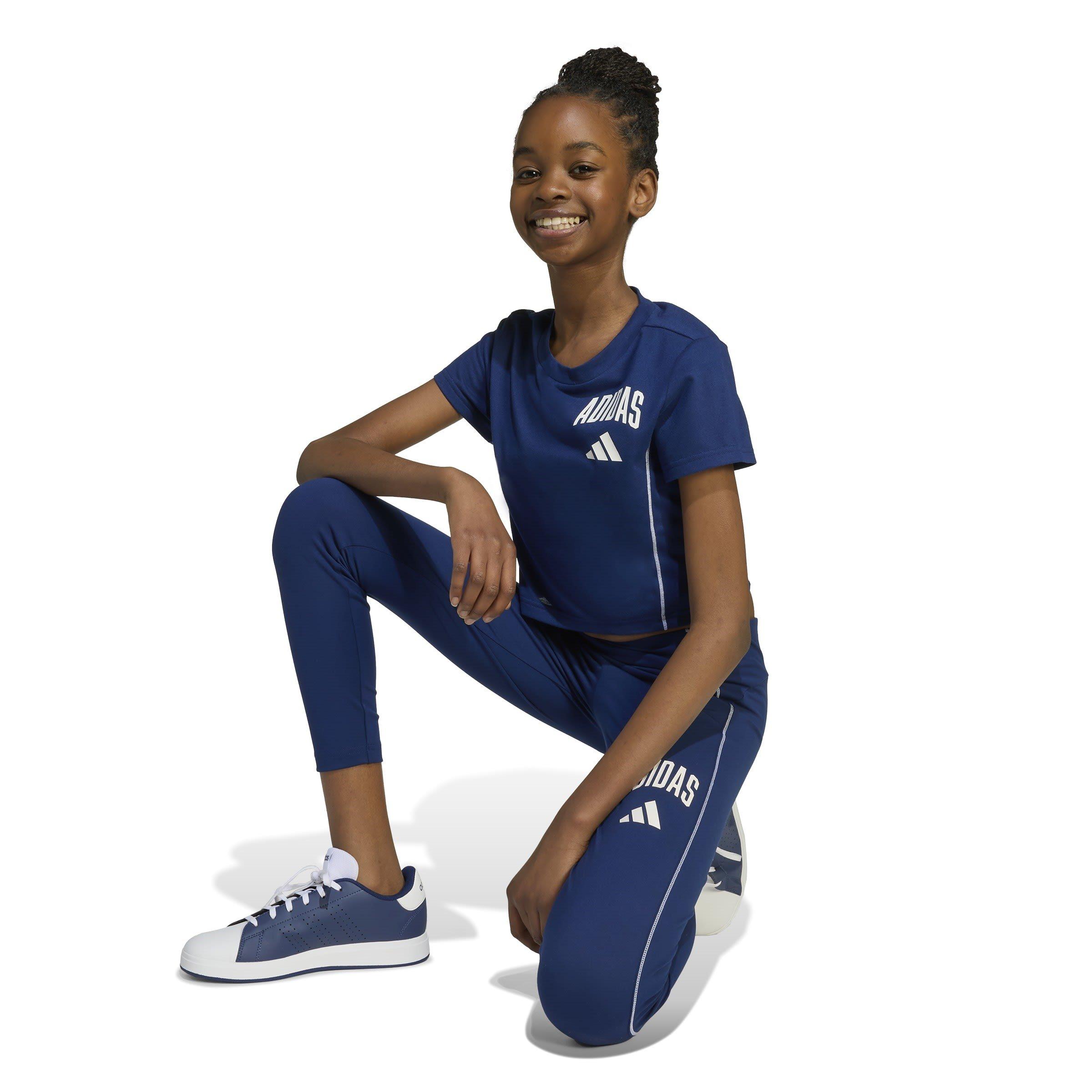 Blue/White - adidas - Train Essentials Collegiate Print Leggings Kids - 5