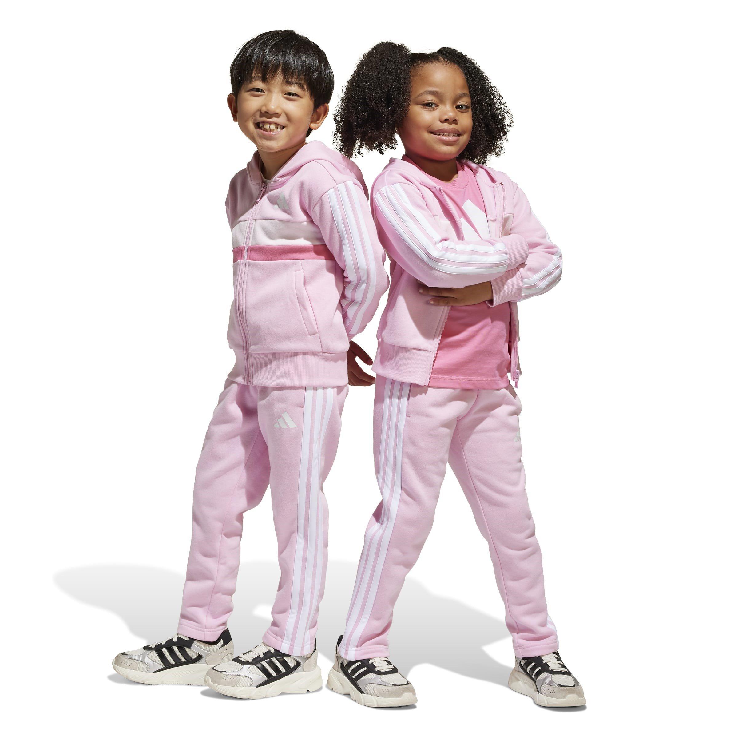 Pink/White - adidas - Seasonal Essentials Tiberio 3-Stripes Fleece Track Suit Kids - 2