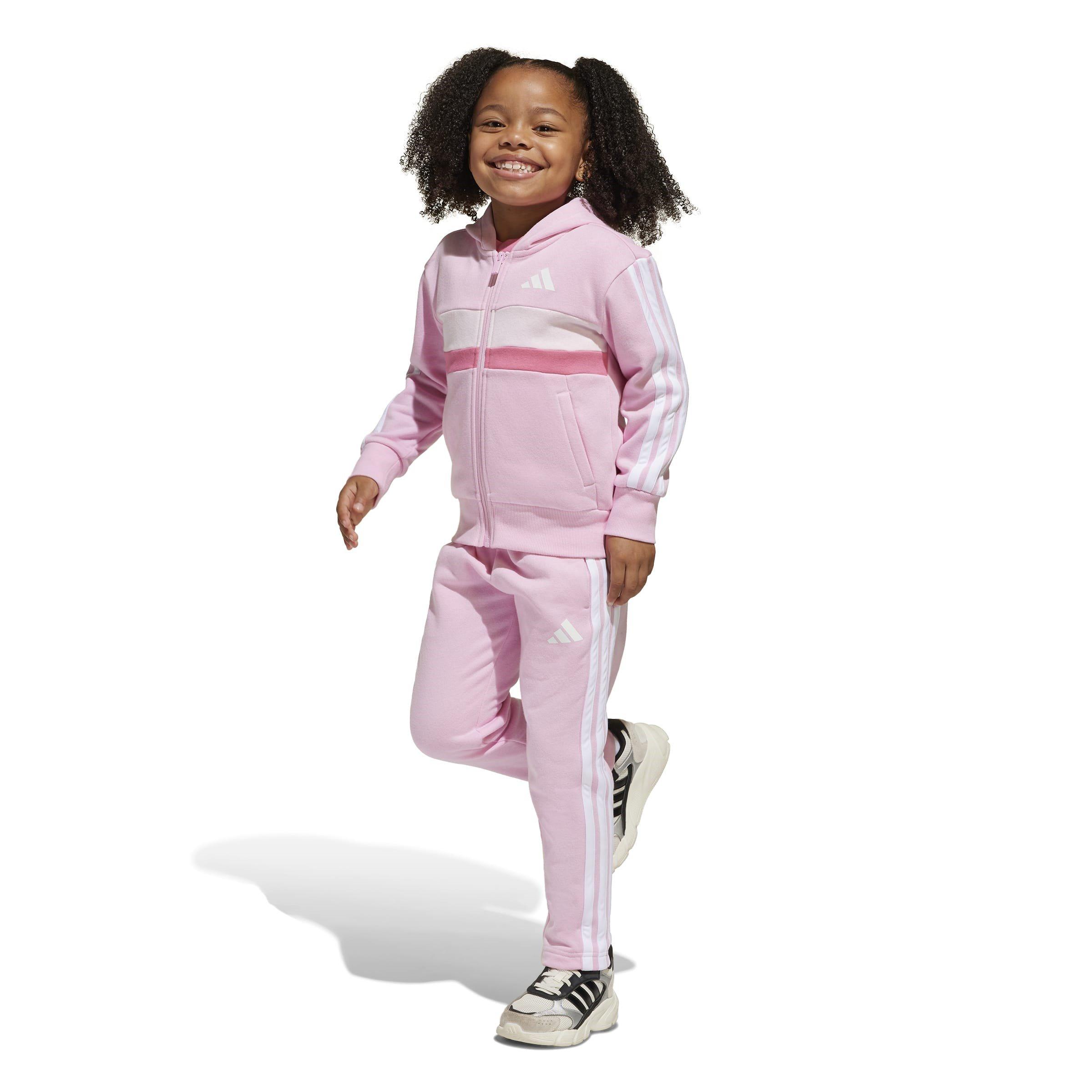 Pink/White - adidas - Seasonal Essentials Tiberio 3-Stripes Fleece Track Suit Kids - 4