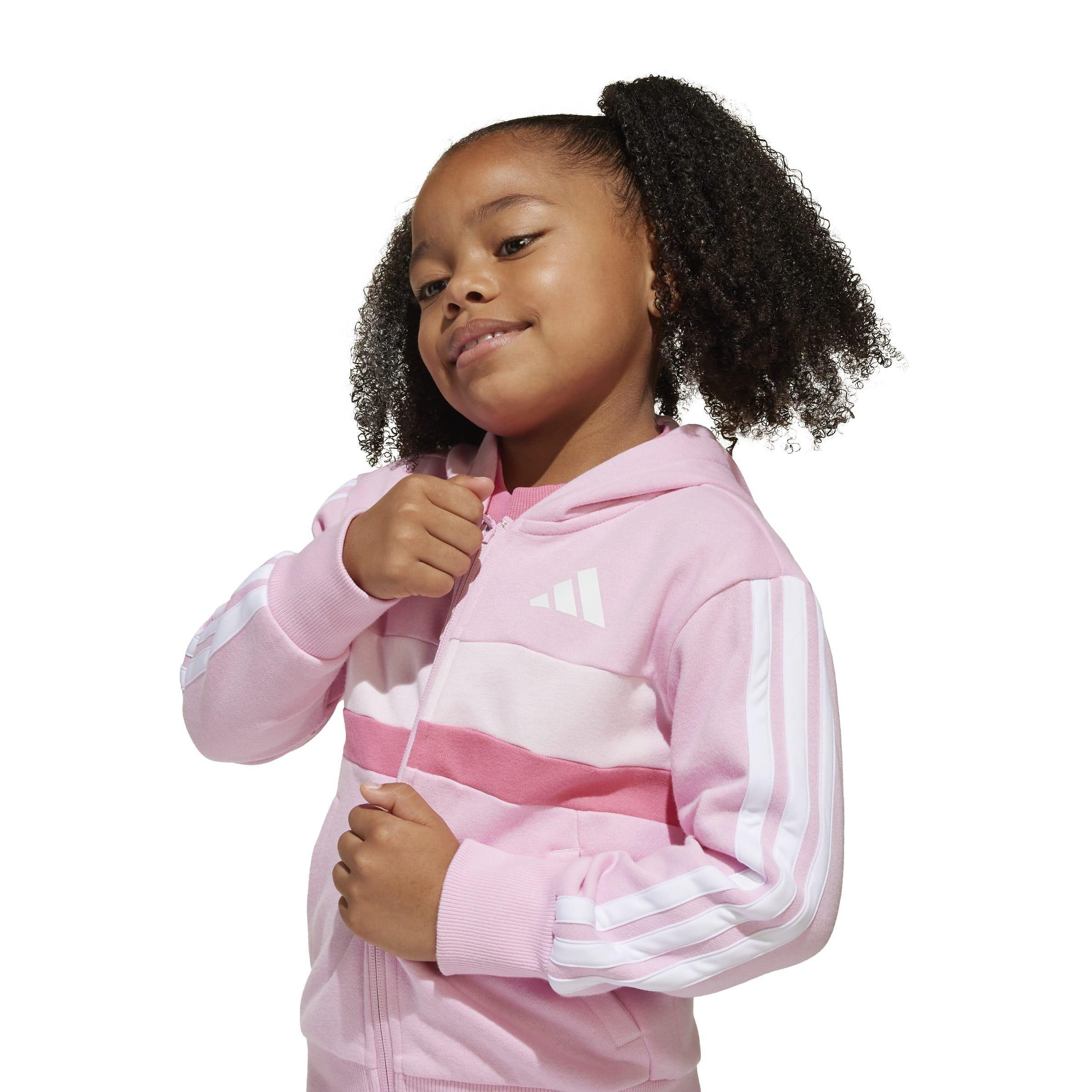 Pink/White - adidas - Seasonal Essentials Tiberio 3-Stripes Fleece Track Suit Kids - 9