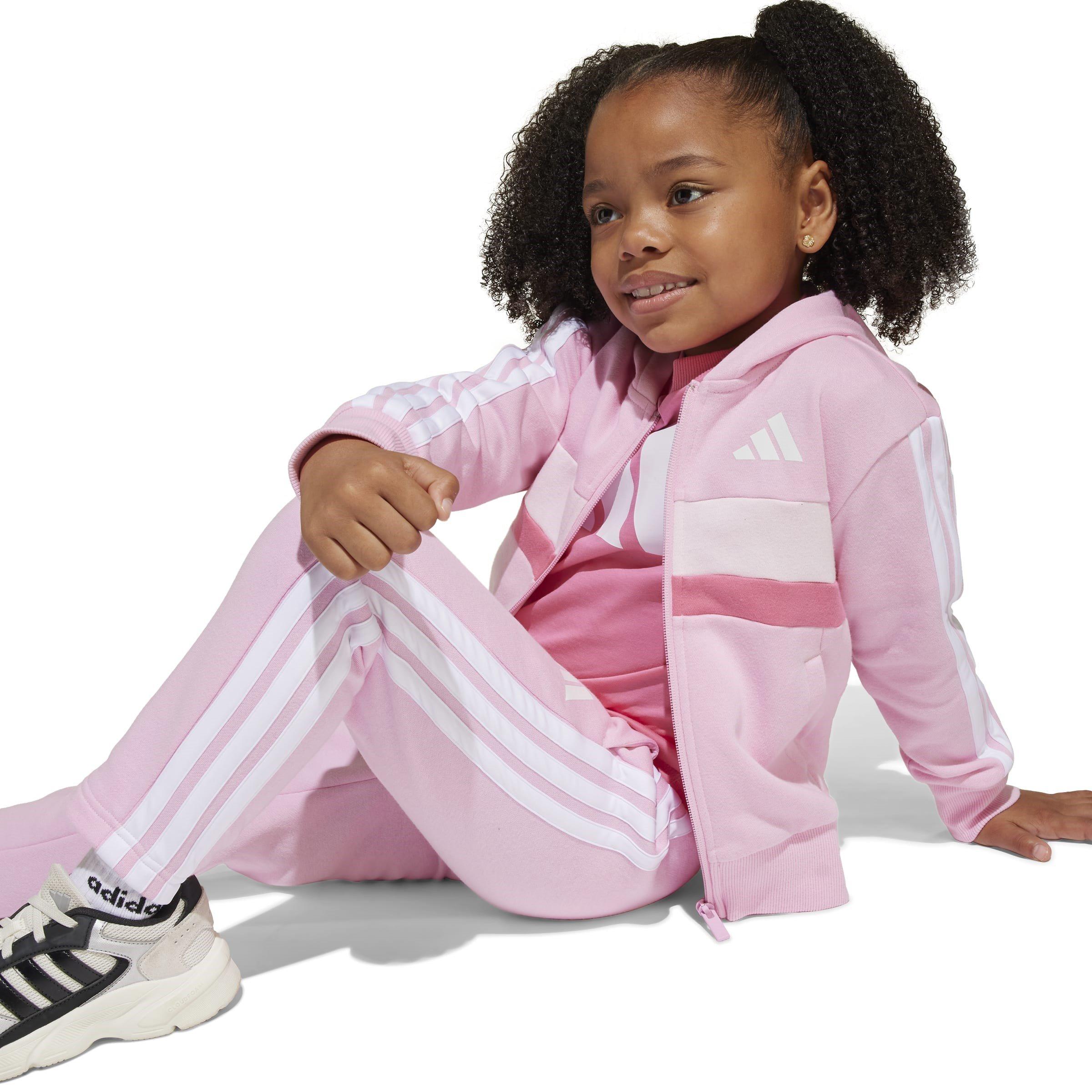 Pink/White - adidas - Seasonal Essentials Tiberio 3-Stripes Fleece Track Suit Kids - 10