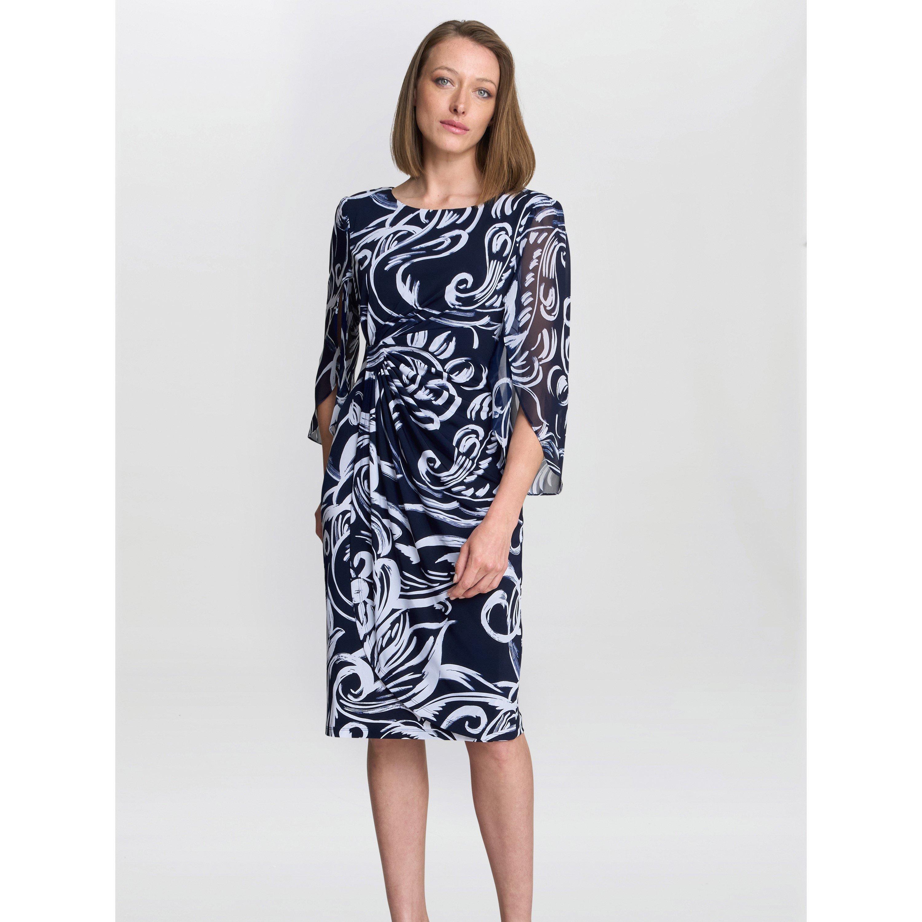Navy / White - Gina Bacconi - Women's IGA Abstract Print Cocktail Dress - 2