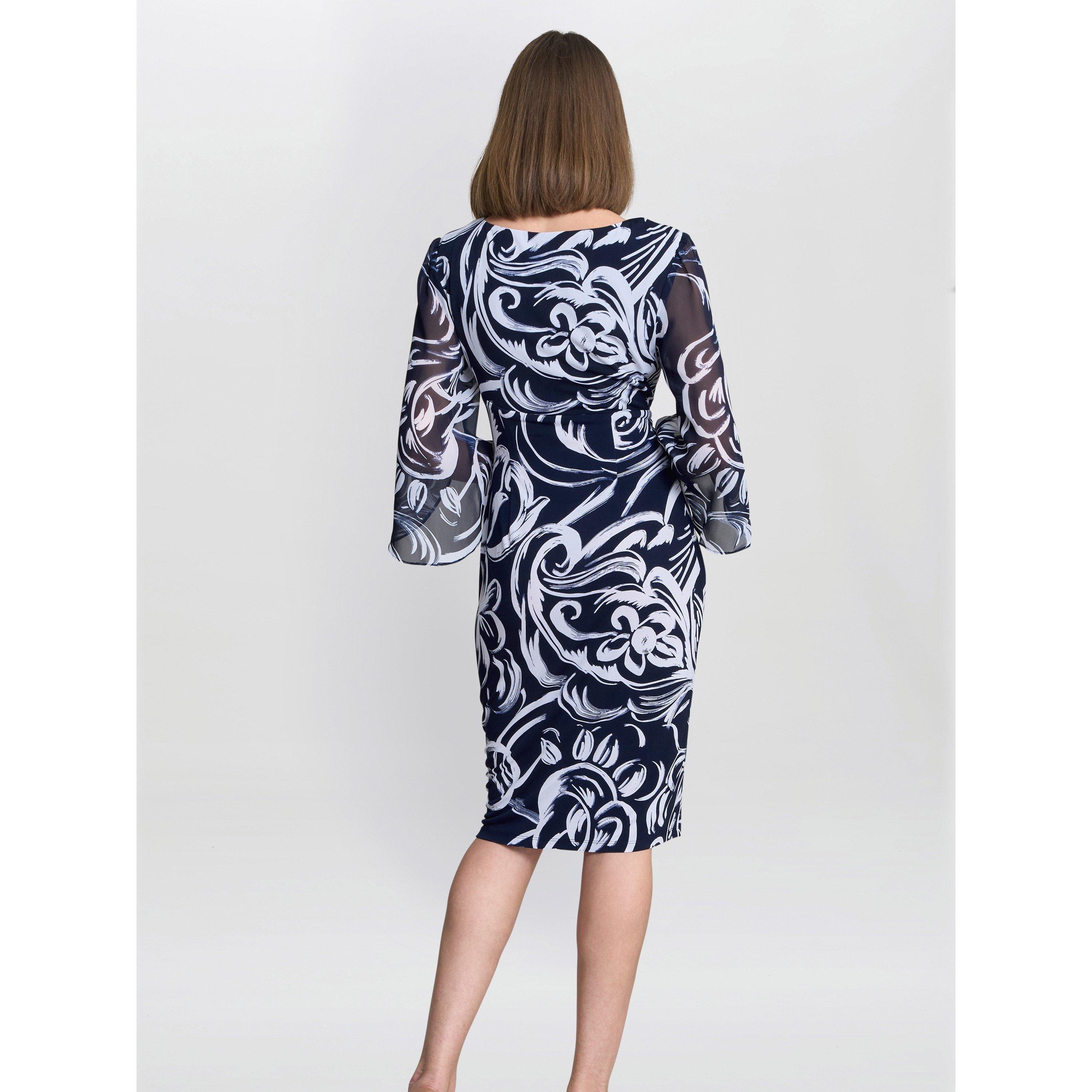 Navy / White - Gina Bacconi - Women's IGA Abstract Print Cocktail Dress - 3