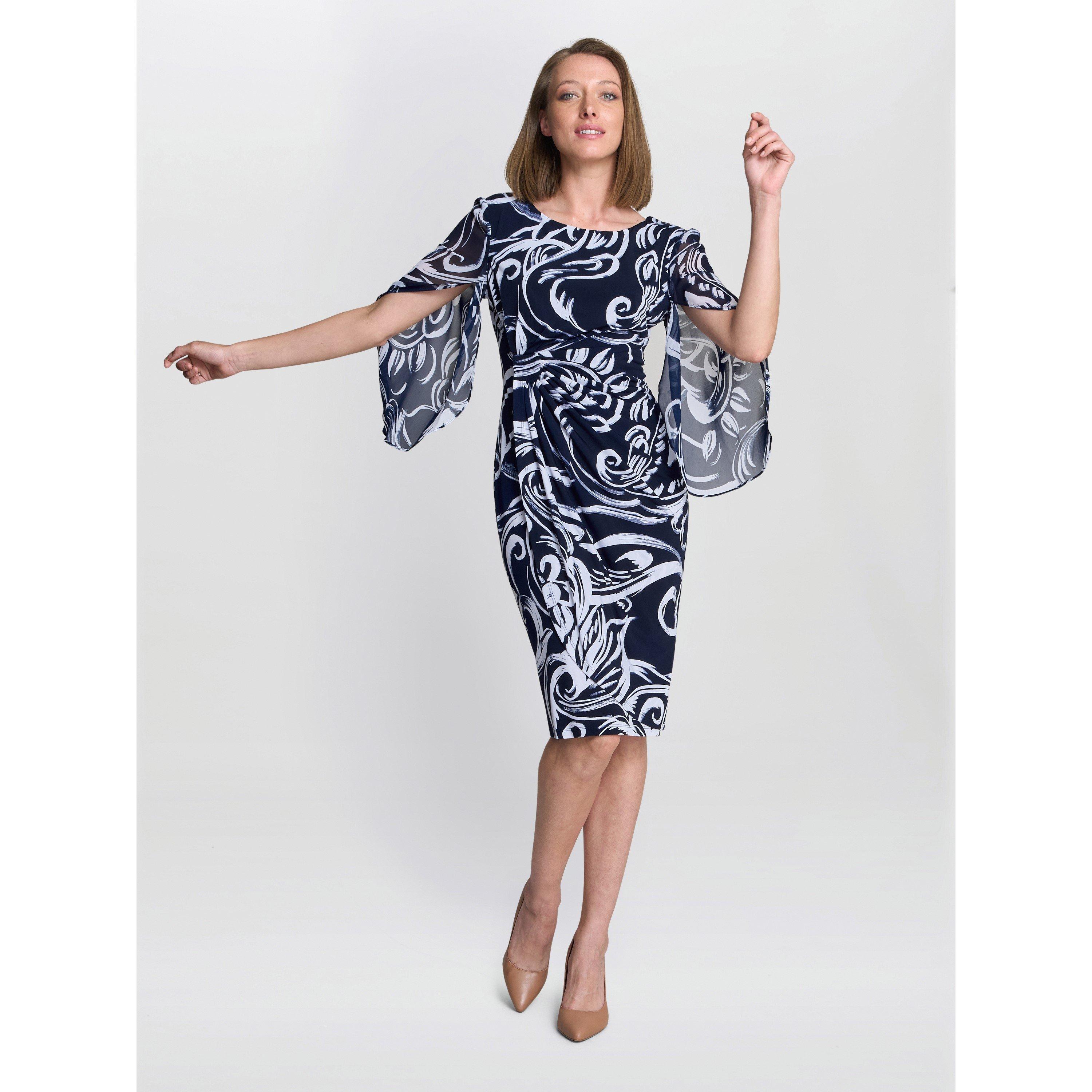 Navy / White - Gina Bacconi - Women's IGA Abstract Print Cocktail Dress - 4